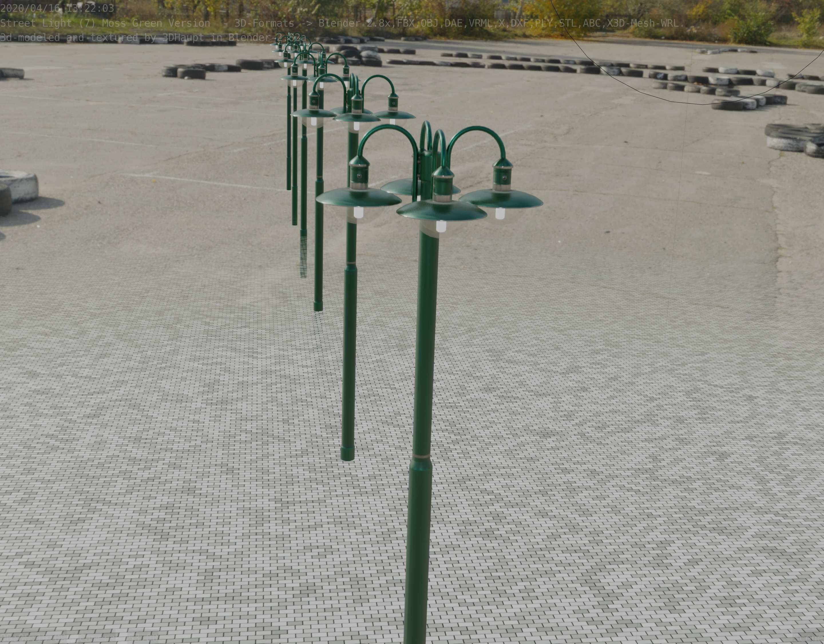 Street Light -7- Moss Green Version -4 Lamps- Low-poly 3D model_82