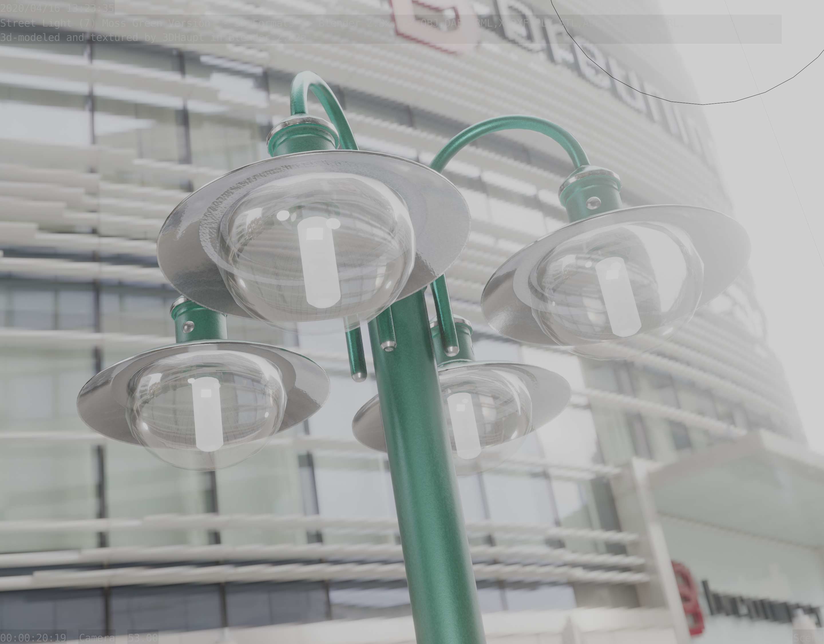 Street Light -7- Moss Green Version -4 Lamps- Low-poly 3D model_98