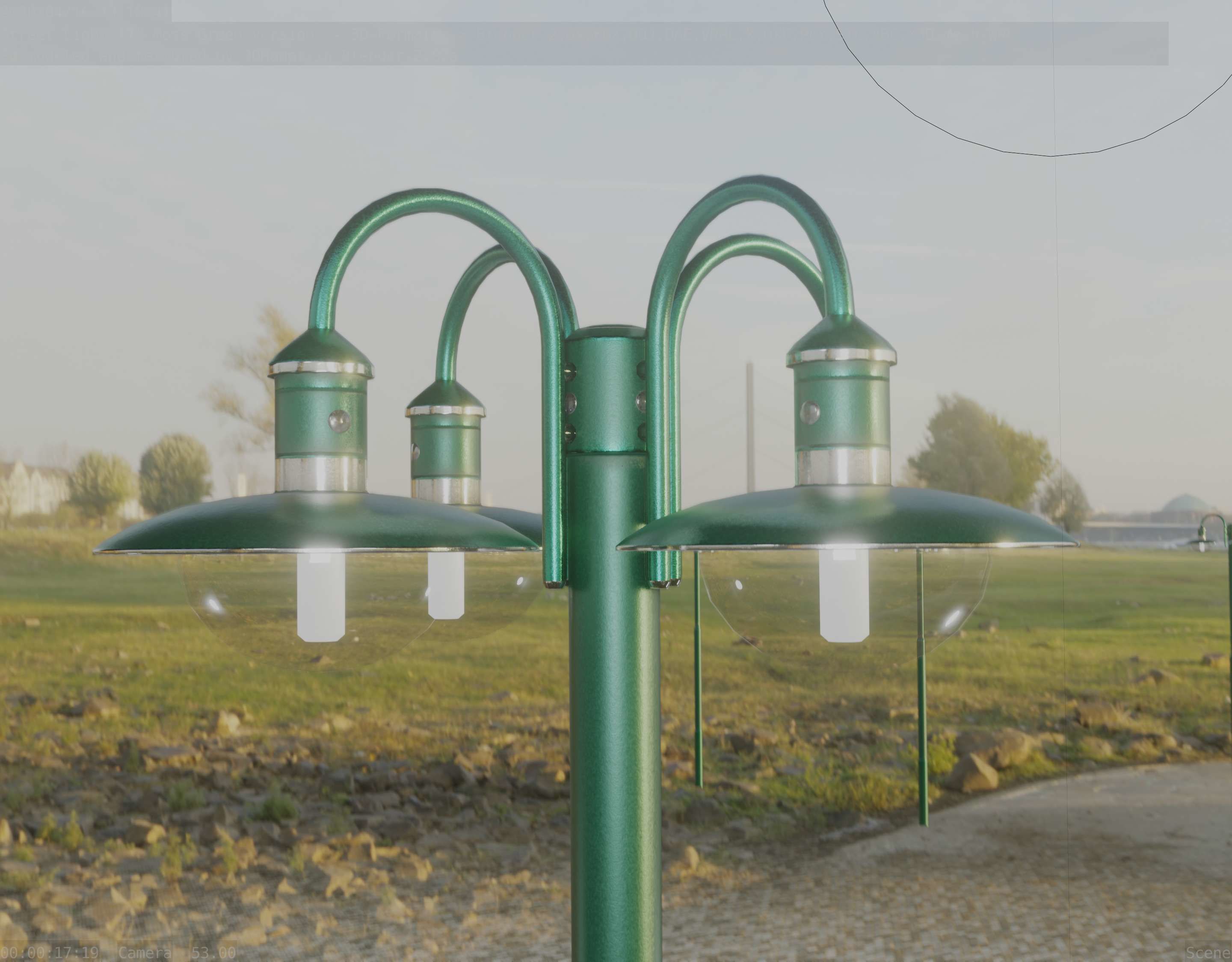 Street Light -7- Moss Green Version -4 Lamps- Low-poly 3D model_44
