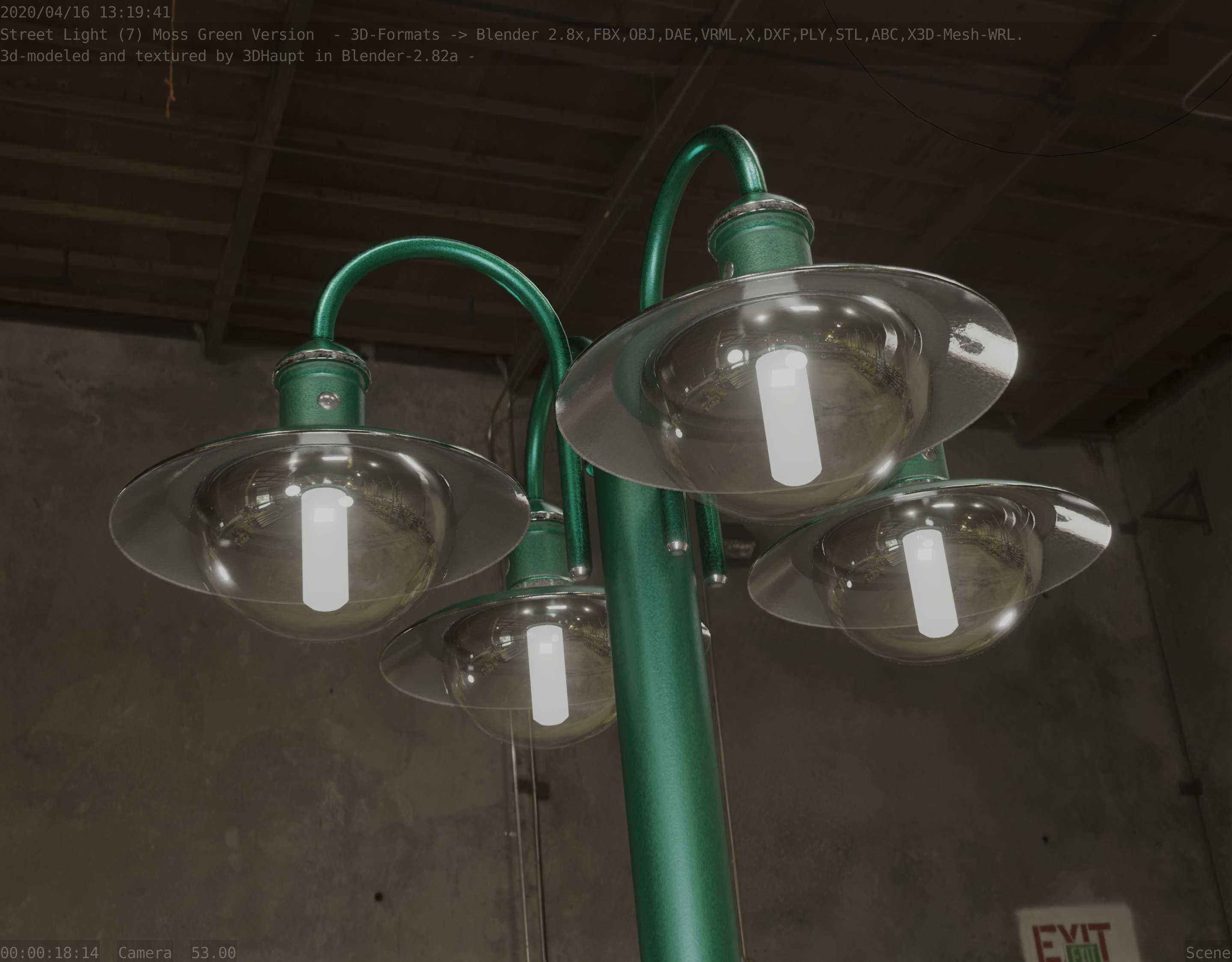 Street Light -7- Moss Green Version -4 Lamps- Low-poly 3D model_63