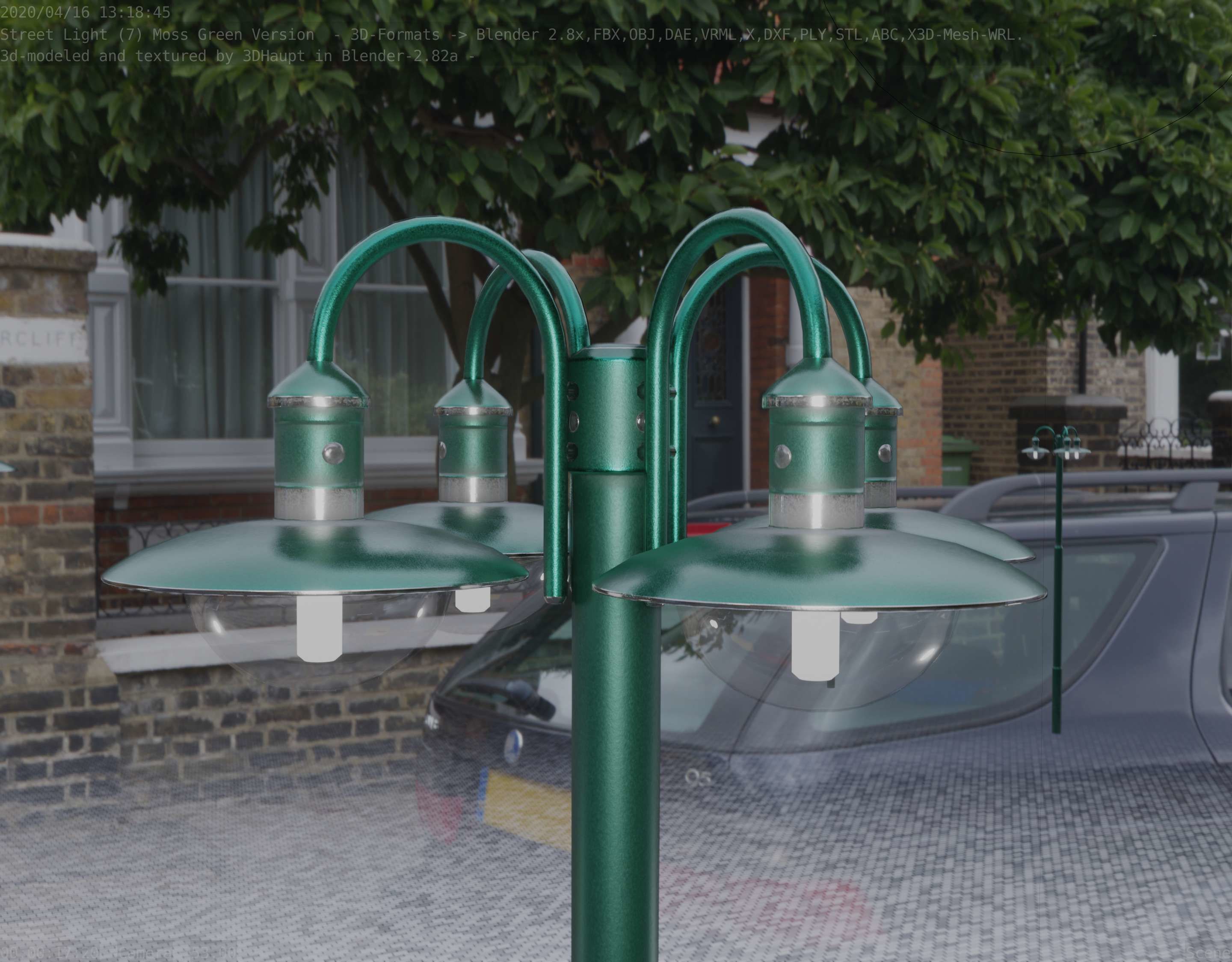 Street Light -7- Moss Green Version -4 Lamps- Low-poly 3D model_45