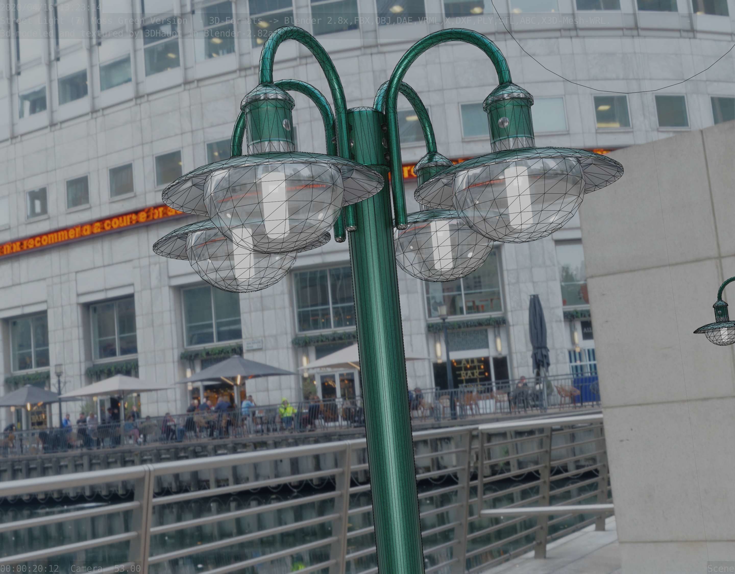 Street Light -7- Moss Green Version -4 Lamps- Low-poly 3D model_3