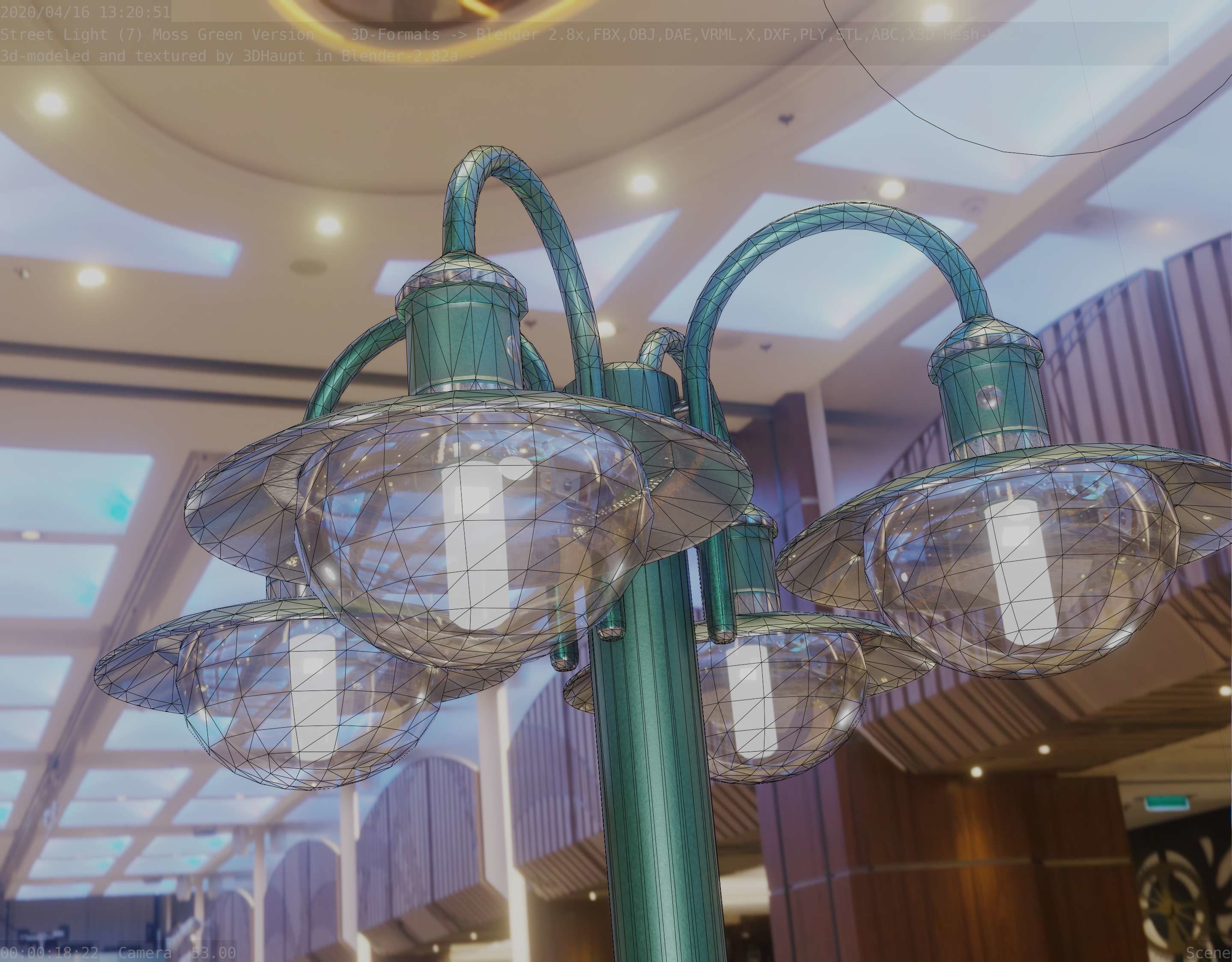 Street Light -7- Moss Green Version -4 Lamps- Low-poly 3D model_71