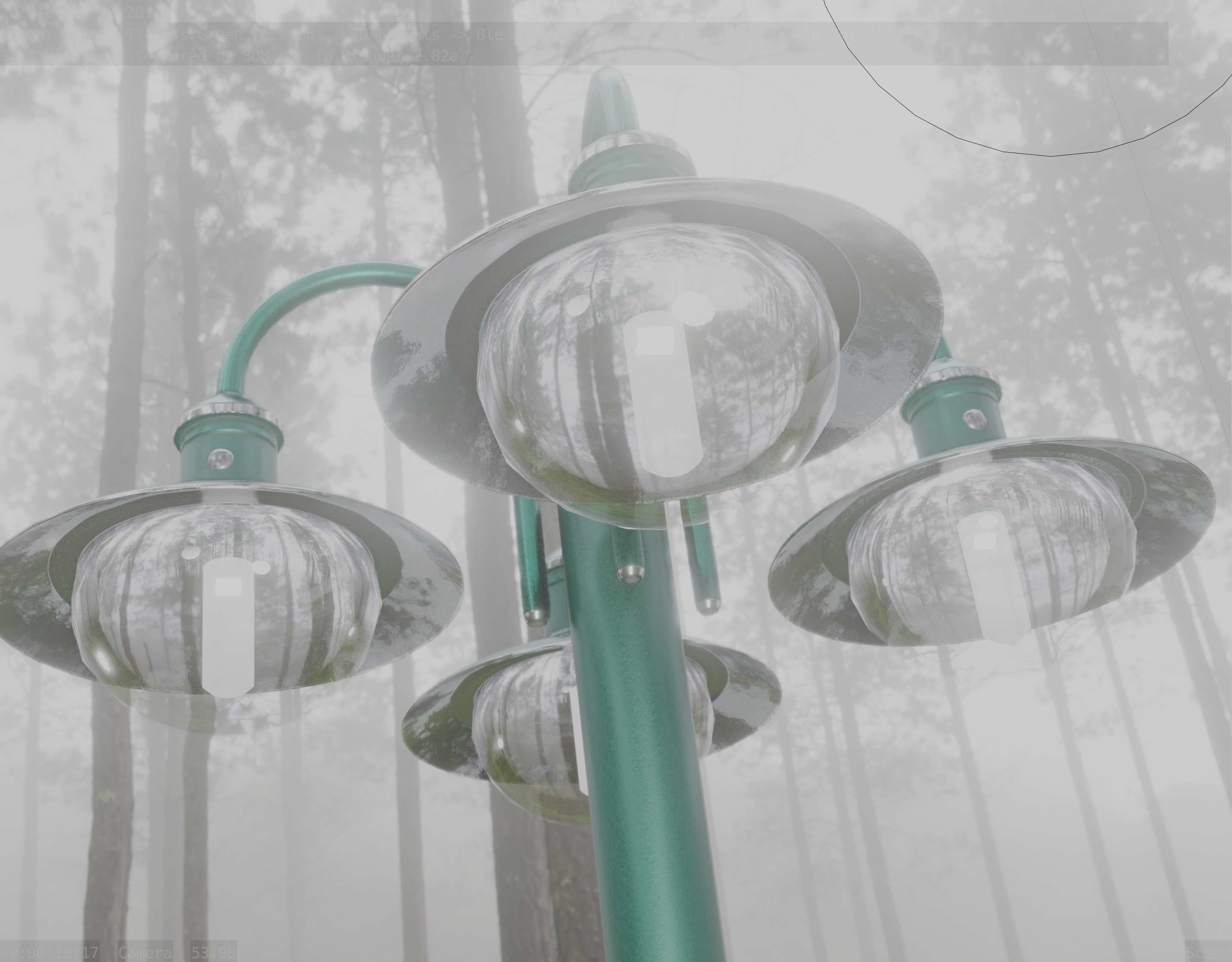 Street Light -7- Moss Green Version -4 Lamps- Low-poly 3D model_66