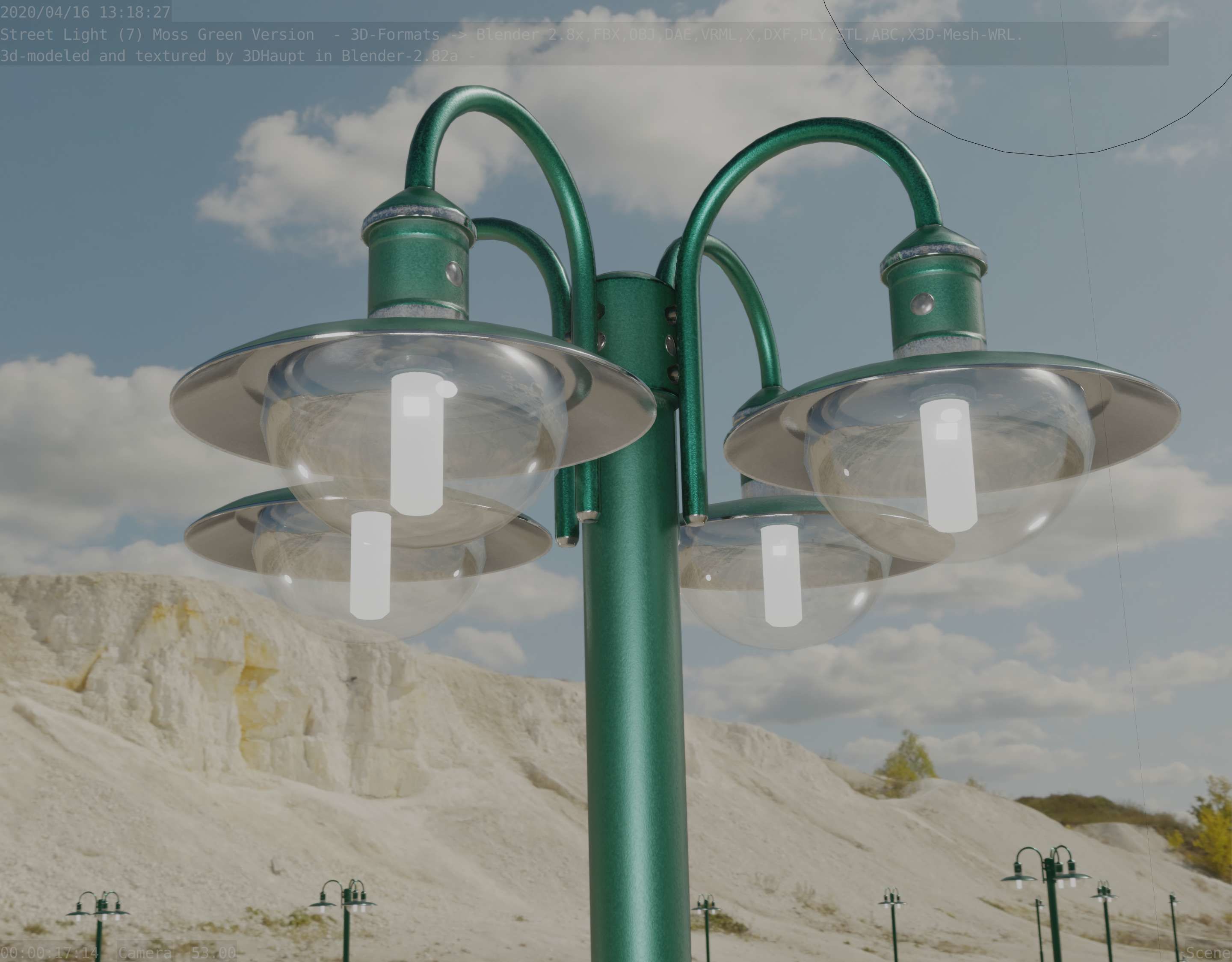 Street Light -7- Moss Green Version -4 Lamps- Low-poly 3D model_39