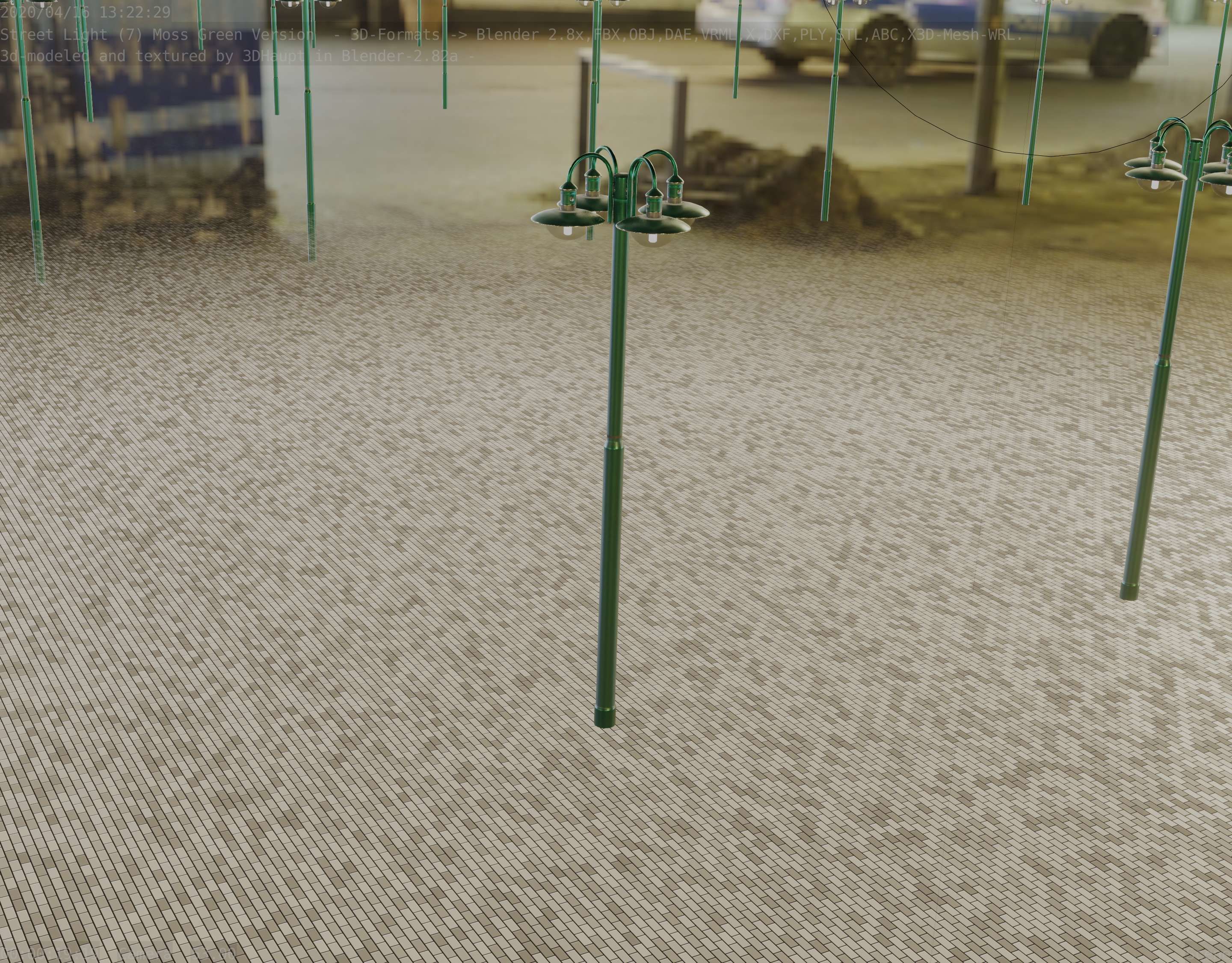 Street Light -7- Moss Green Version -4 Lamps- Low-poly 3D model_92