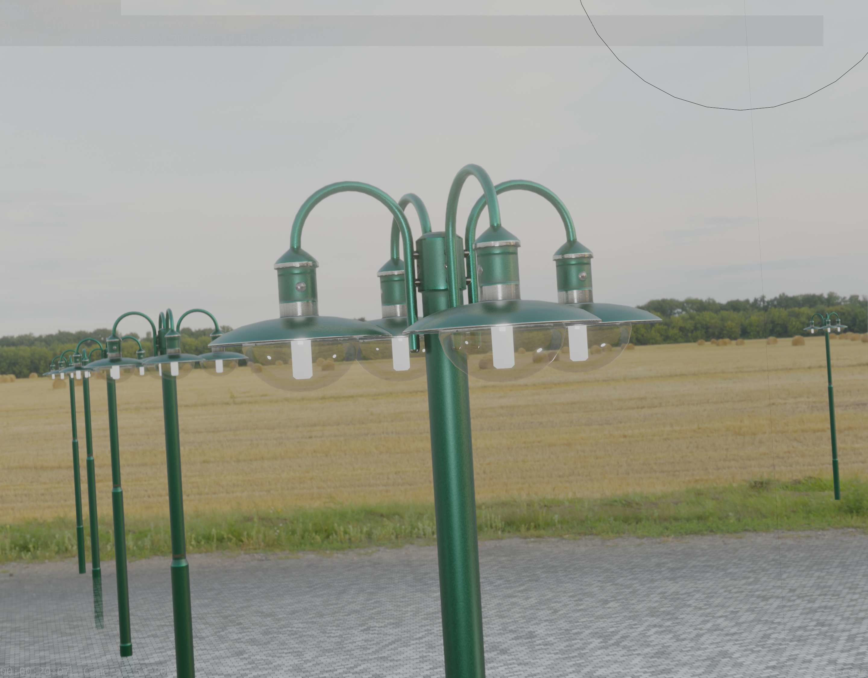 Street Light -7- Moss Green Version -4 Lamps- Low-poly 3D model_12