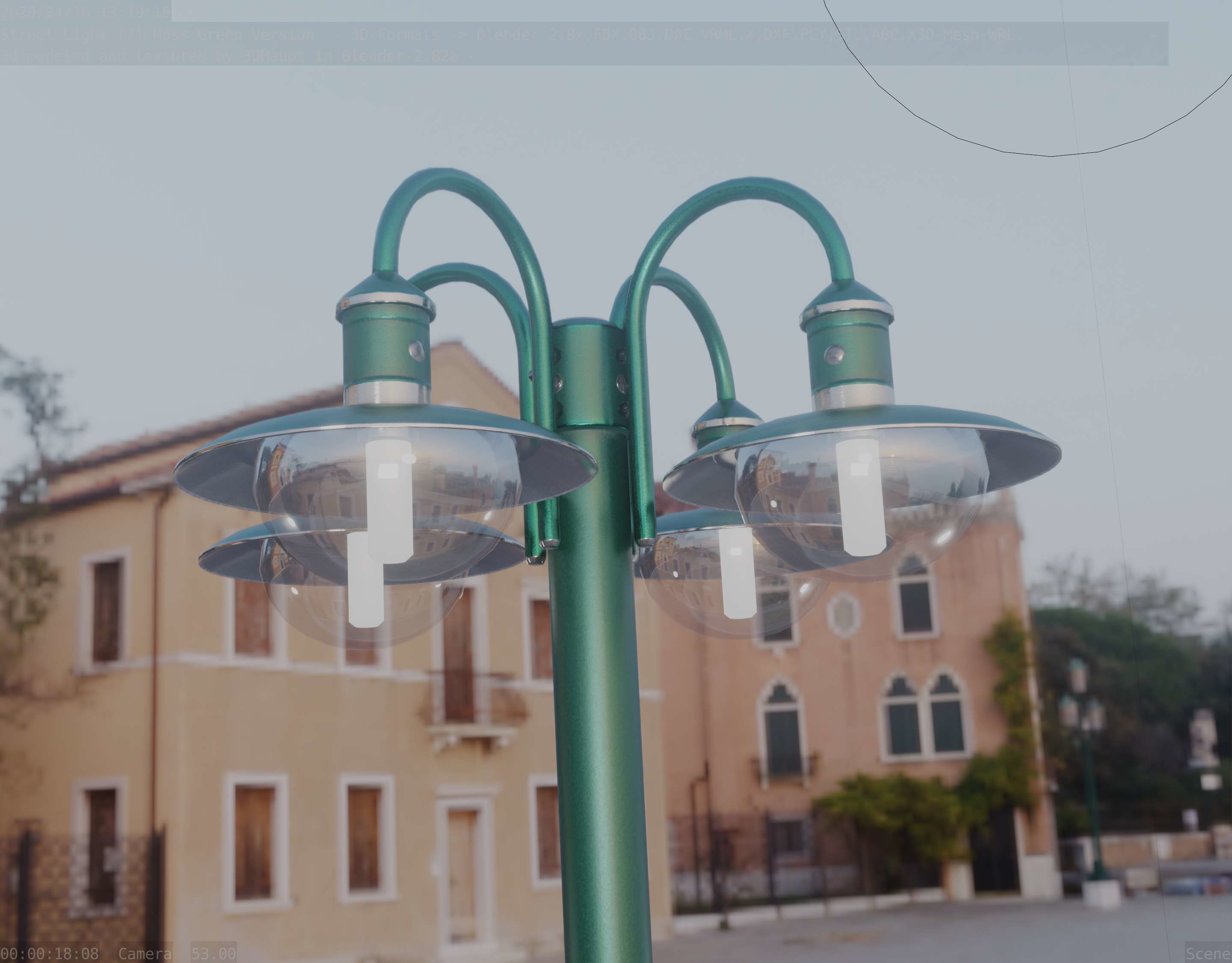 Street Light -7- Moss Green Version -4 Lamps- Low-poly 3D model_57