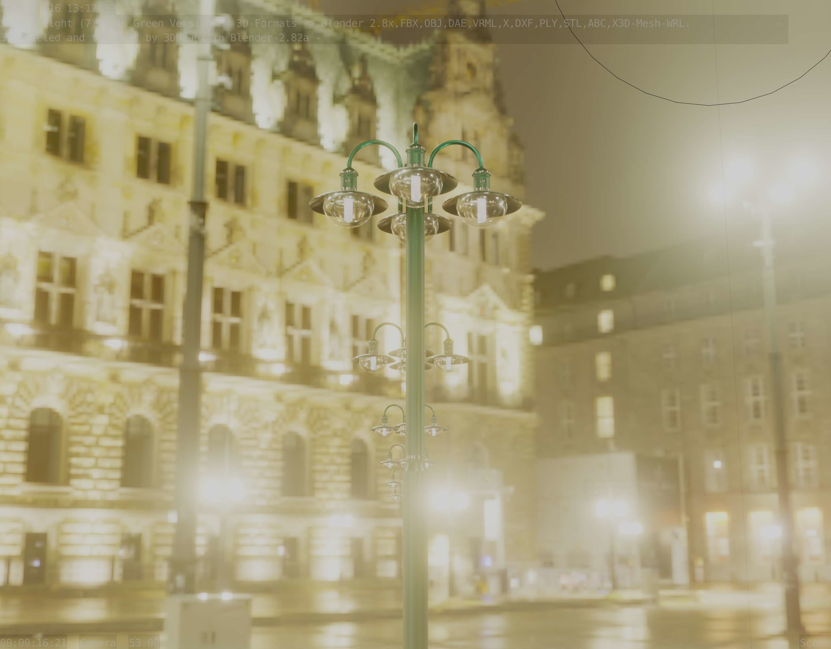 Street Light -7- Moss Green Version -4 Lamps- Low-poly 3D model_22