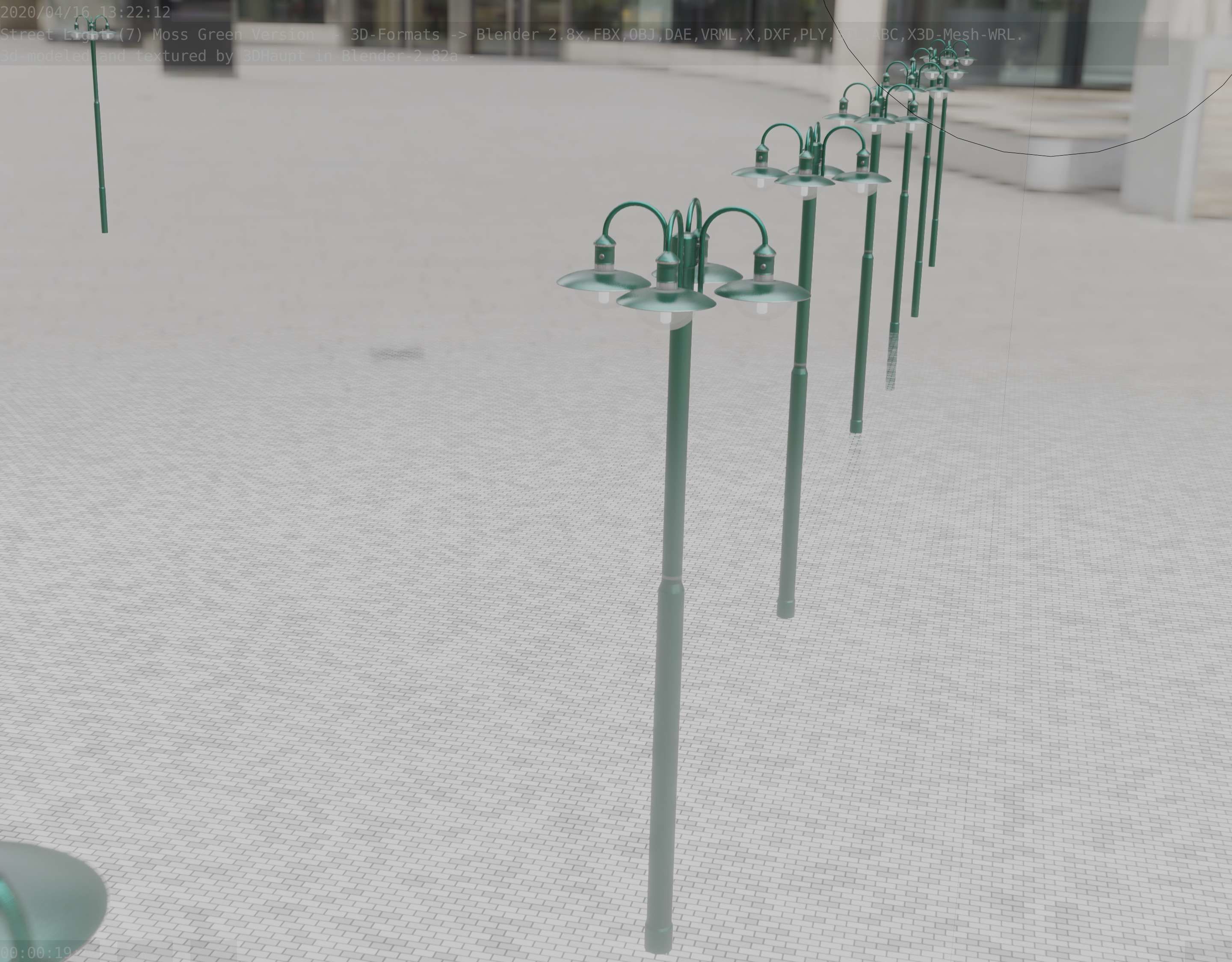 Street Light -7- Moss Green Version -4 Lamps- Low-poly 3D model_85