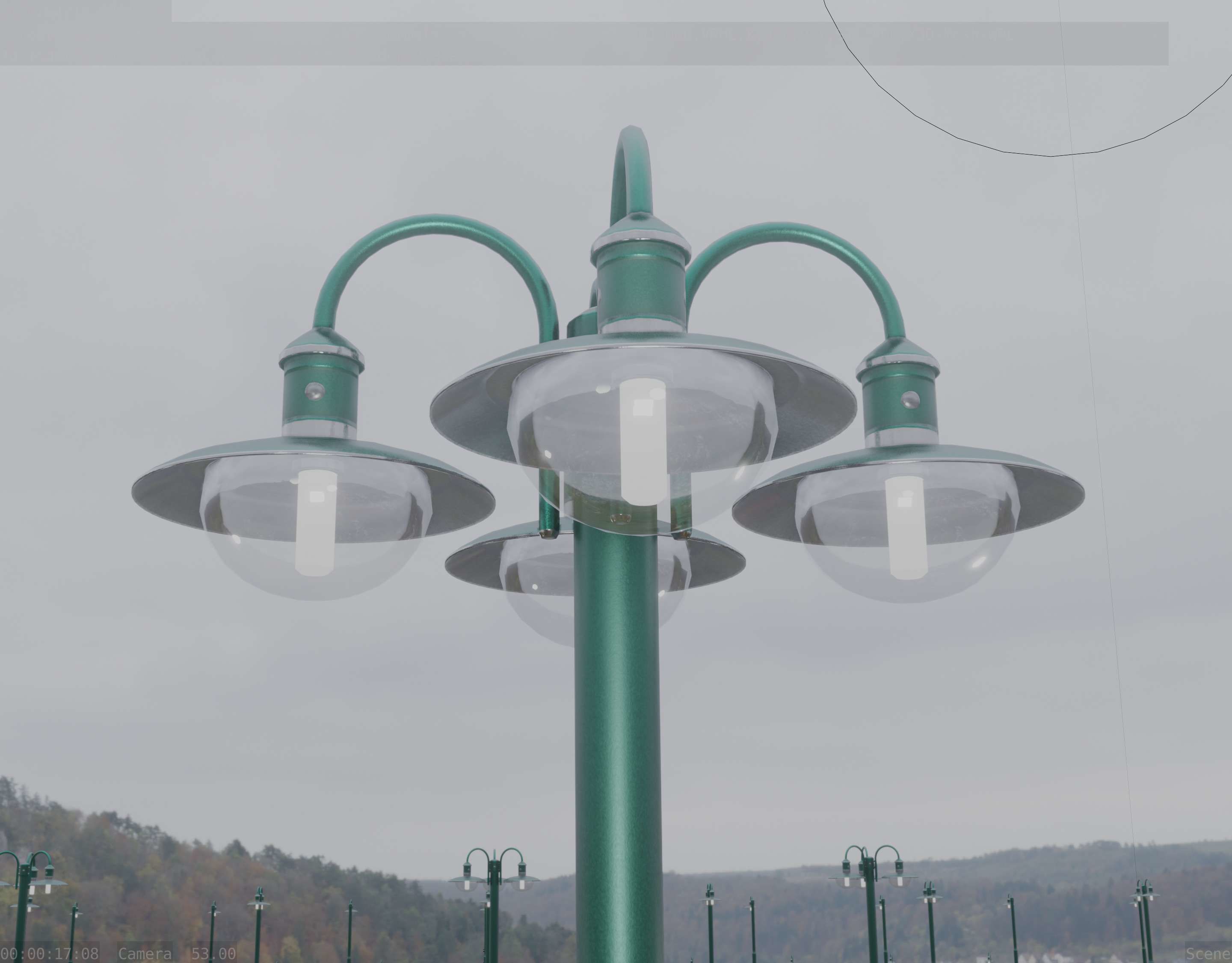 Street Light -7- Moss Green Version -4 Lamps- Low-poly 3D model_33