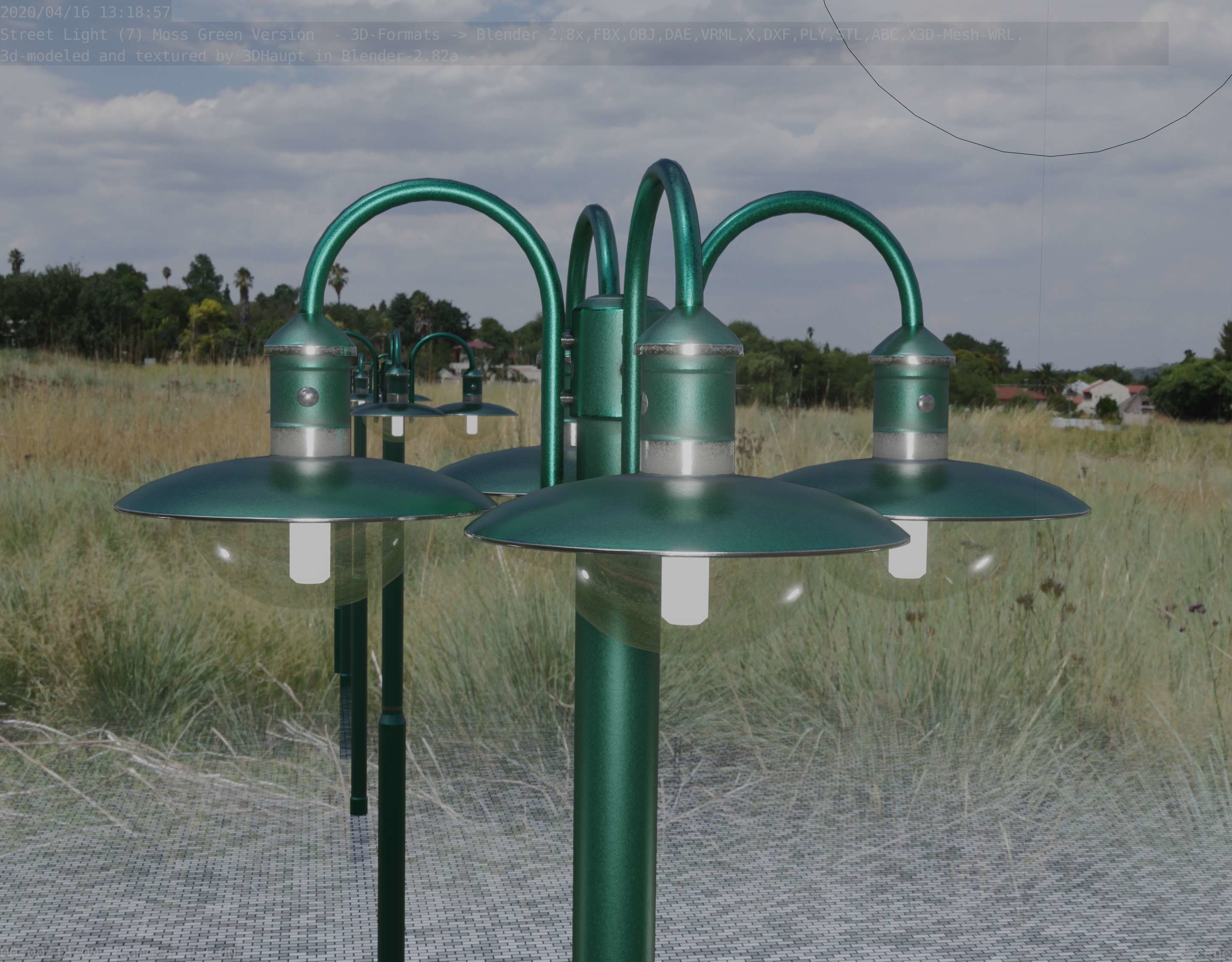 Street Light -7- Moss Green Version -4 Lamps- Low-poly 3D model_49