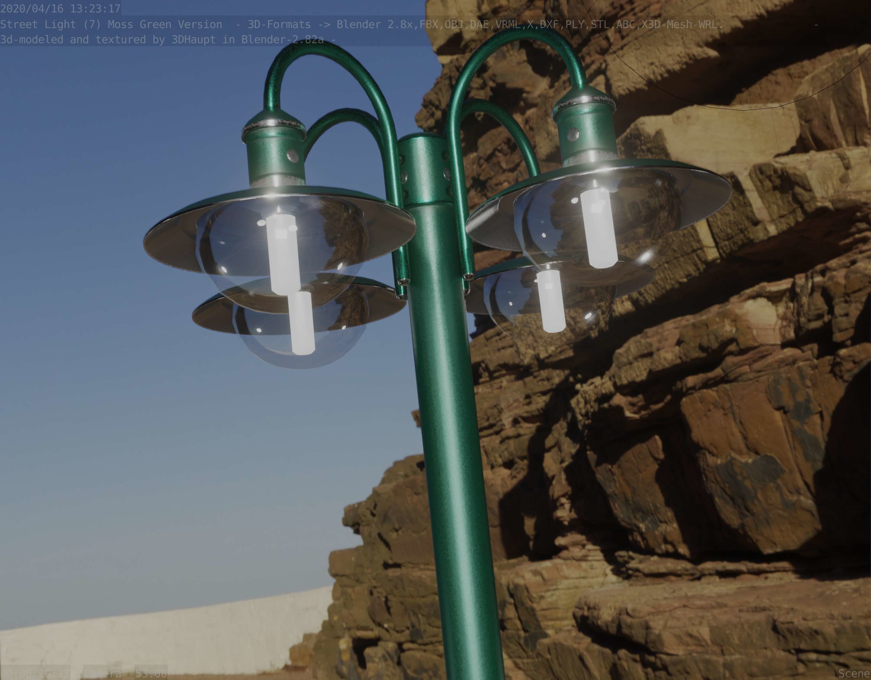 Street Light -7- Moss Green Version -4 Lamps- Low-poly 3D model_16