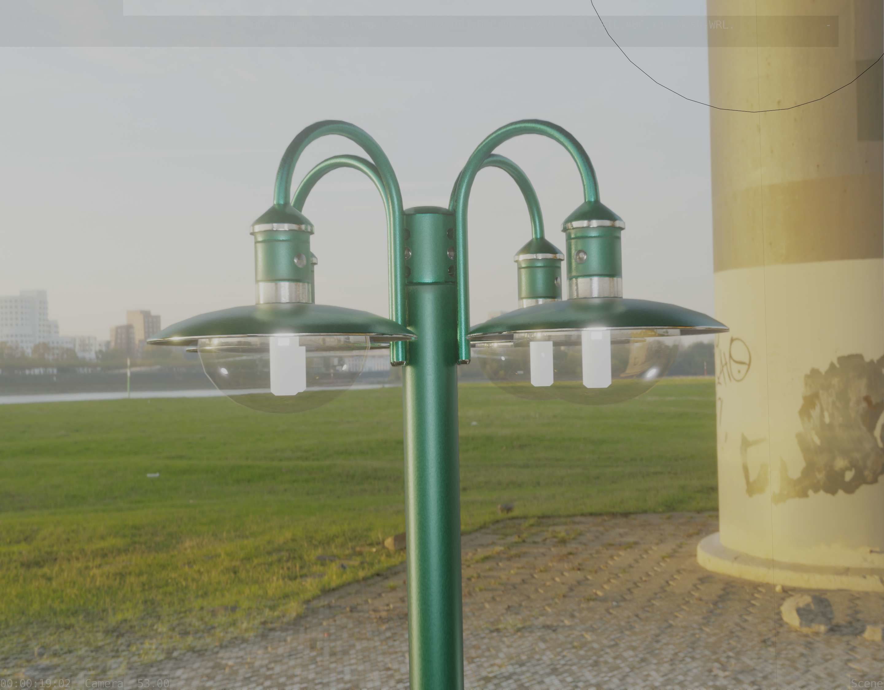 Street Light -7- Moss Green Version -4 Lamps- Low-poly 3D model_75