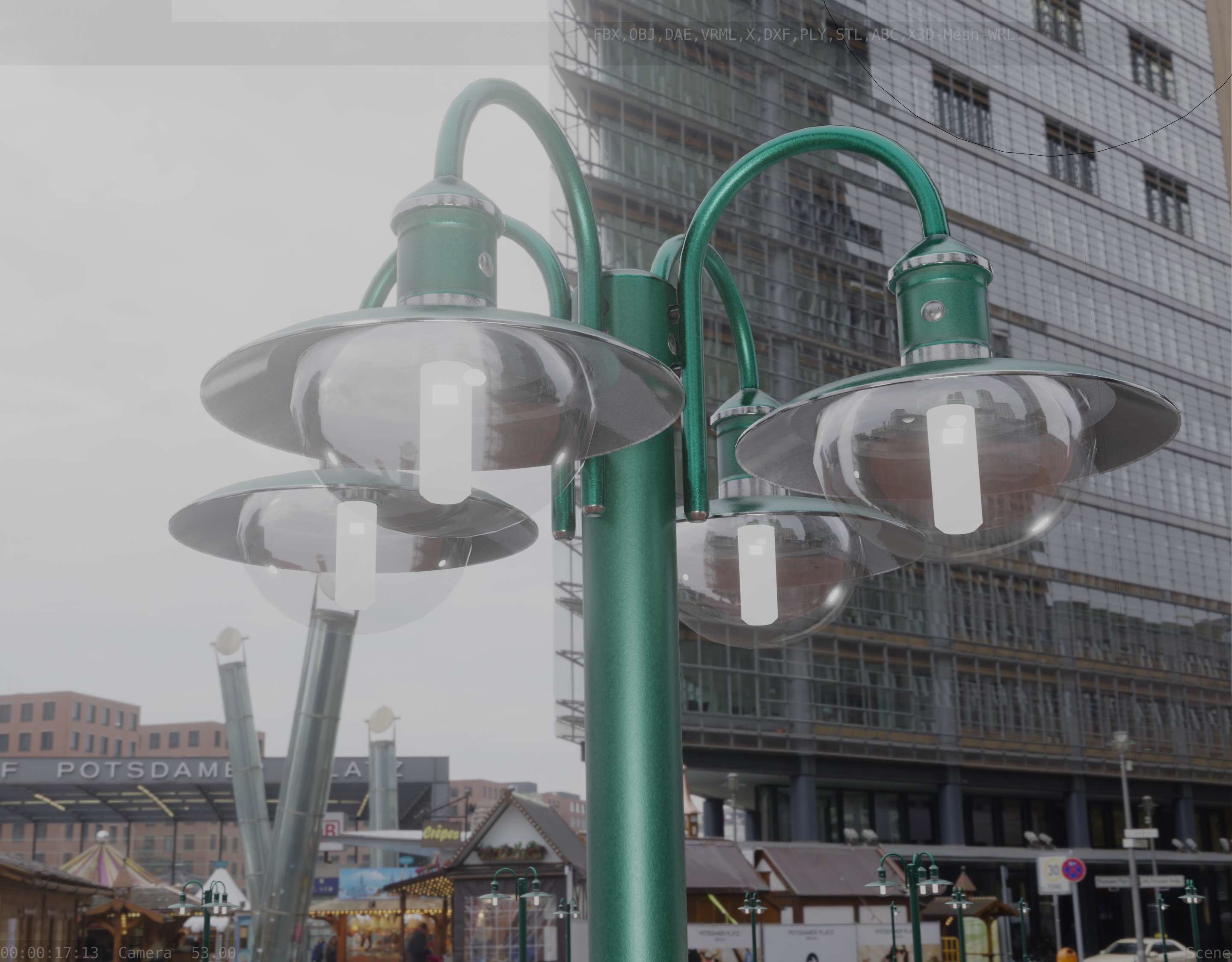 Street Light -7- Moss Green Version -4 Lamps- Low-poly 3D model_38