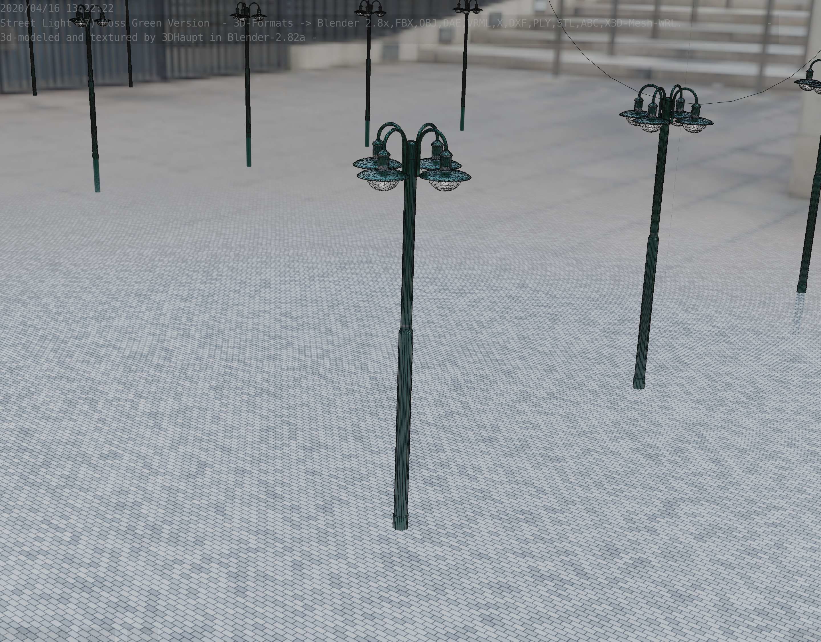 Street Light -7- Moss Green Version -4 Lamps- Low-poly 3D model_89