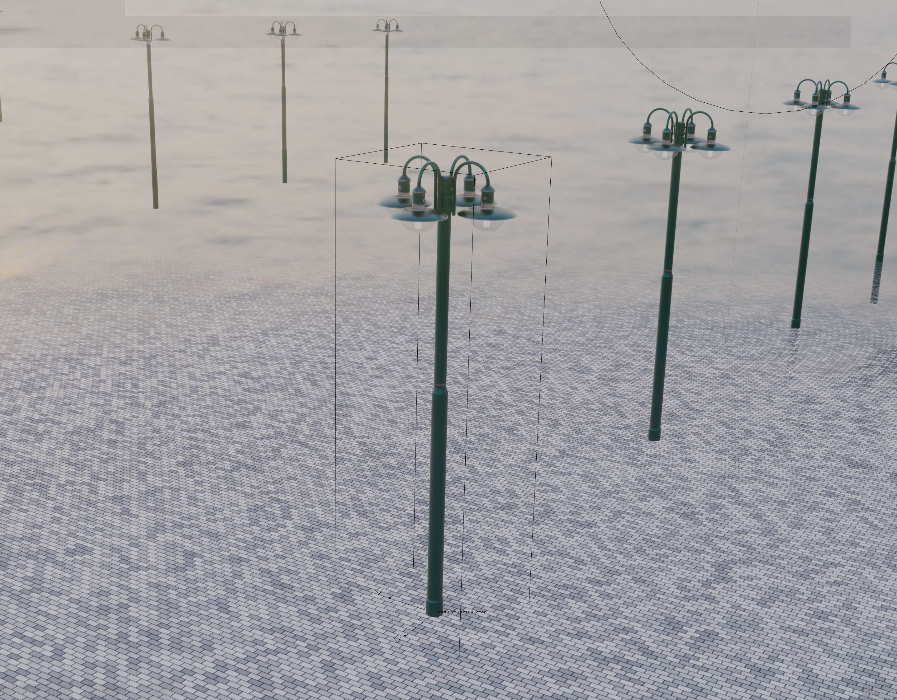 Street Light -7- Moss Green Version -4 Lamps- Low-poly 3D model_88