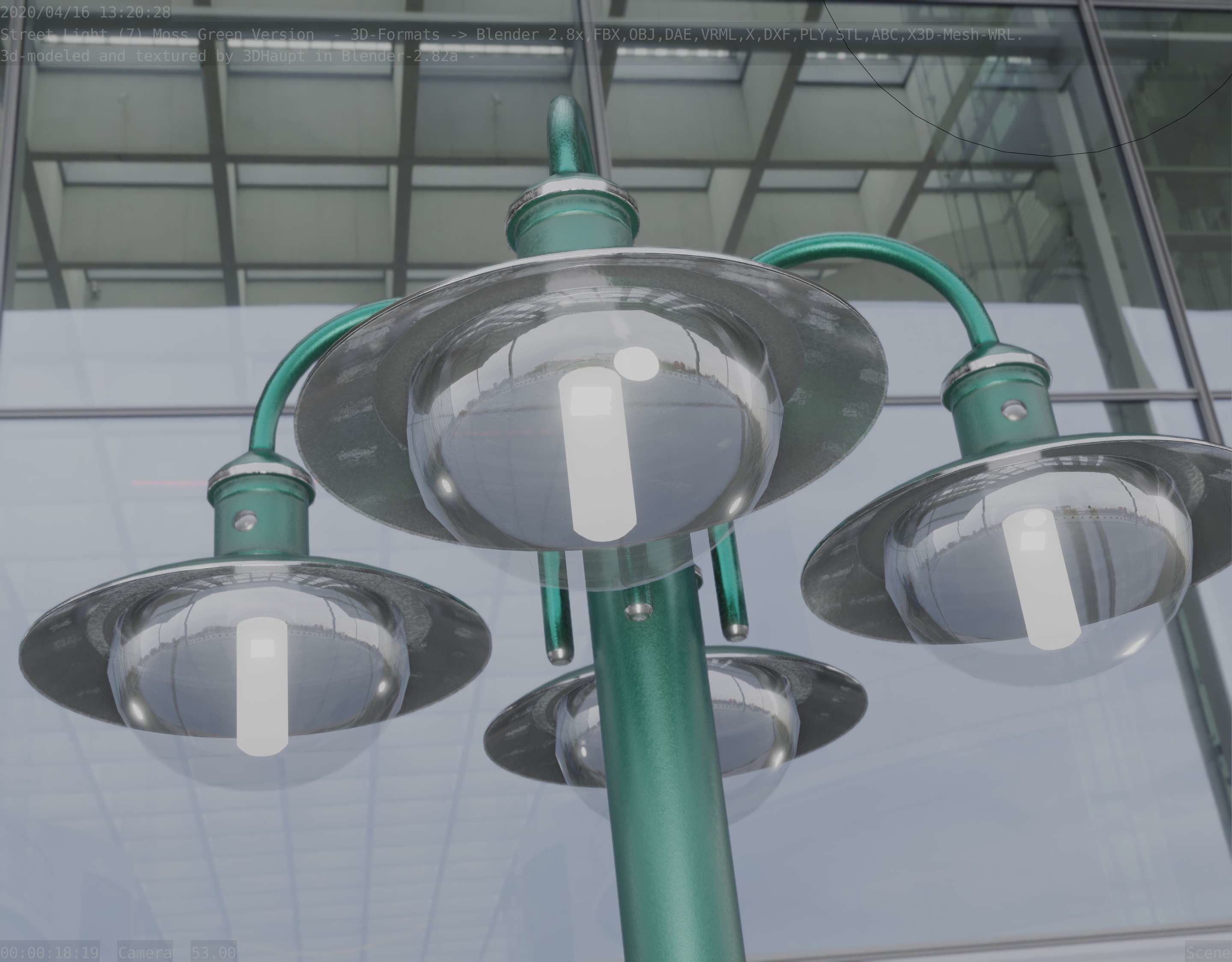 Street Light -7- Moss Green Version -4 Lamps- Low-poly 3D model_68