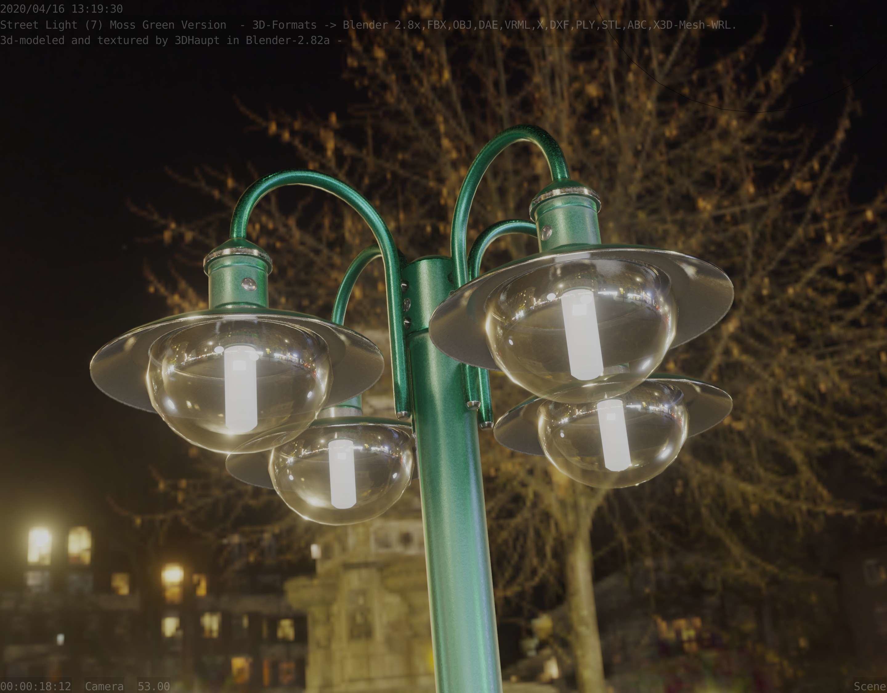 Street Light -7- Moss Green Version -4 Lamps- Low-poly 3D model_61