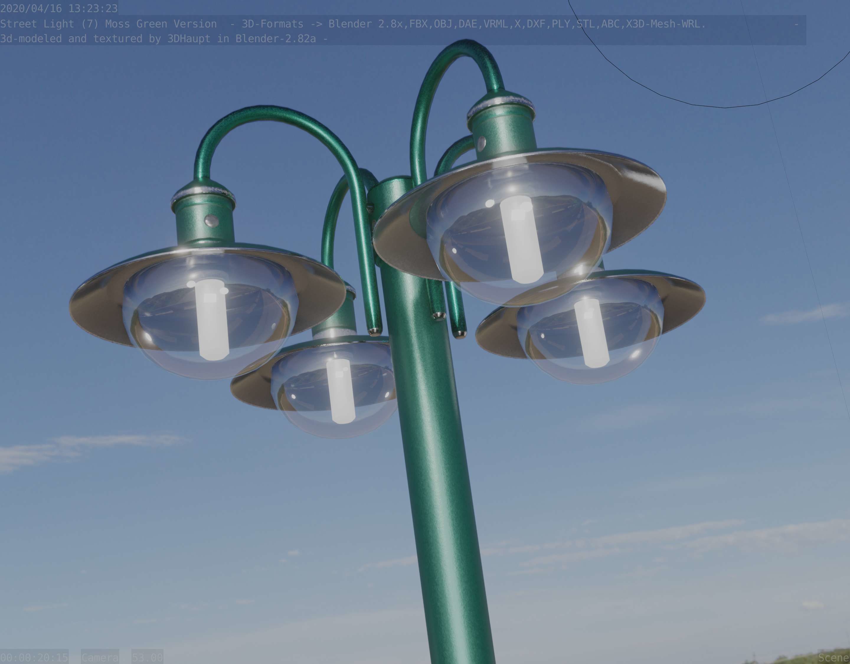 Street Light -7- Moss Green Version -4 Lamps- Low-poly 3D model_18