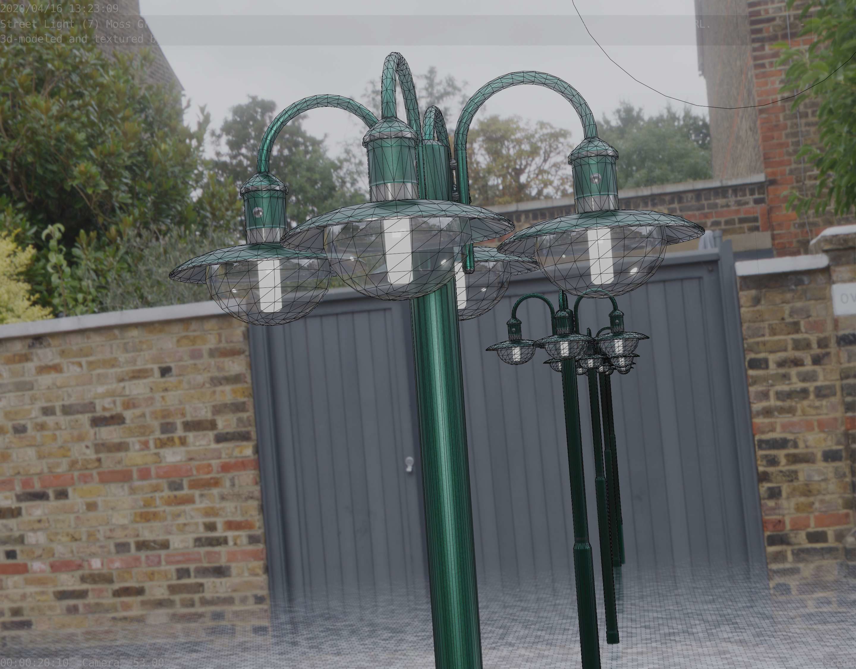 Street Light -7- Moss Green Version -4 Lamps- Low-poly 3D model_14