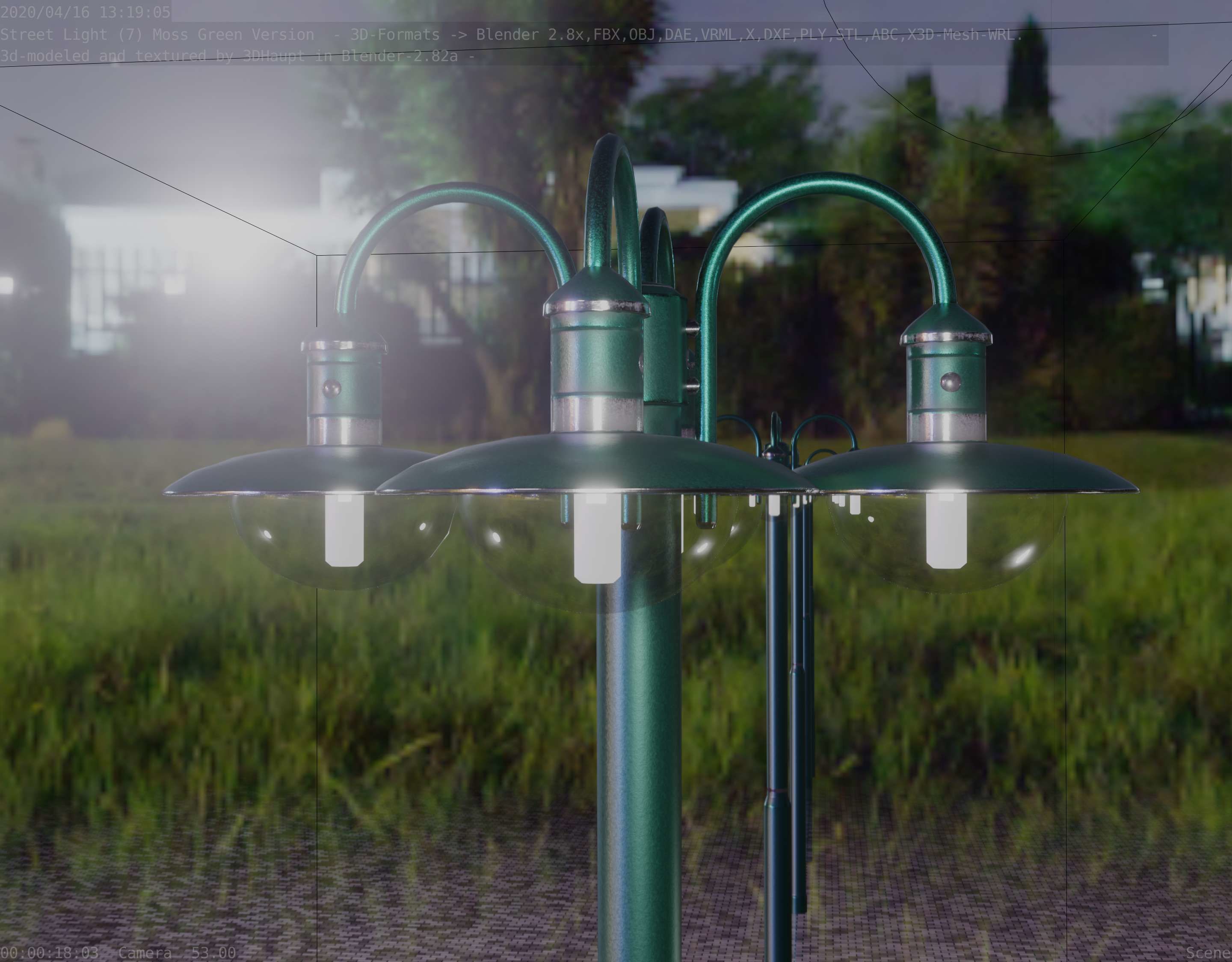 Street Light -7- Moss Green Version -4 Lamps- Low-poly 3D model_52