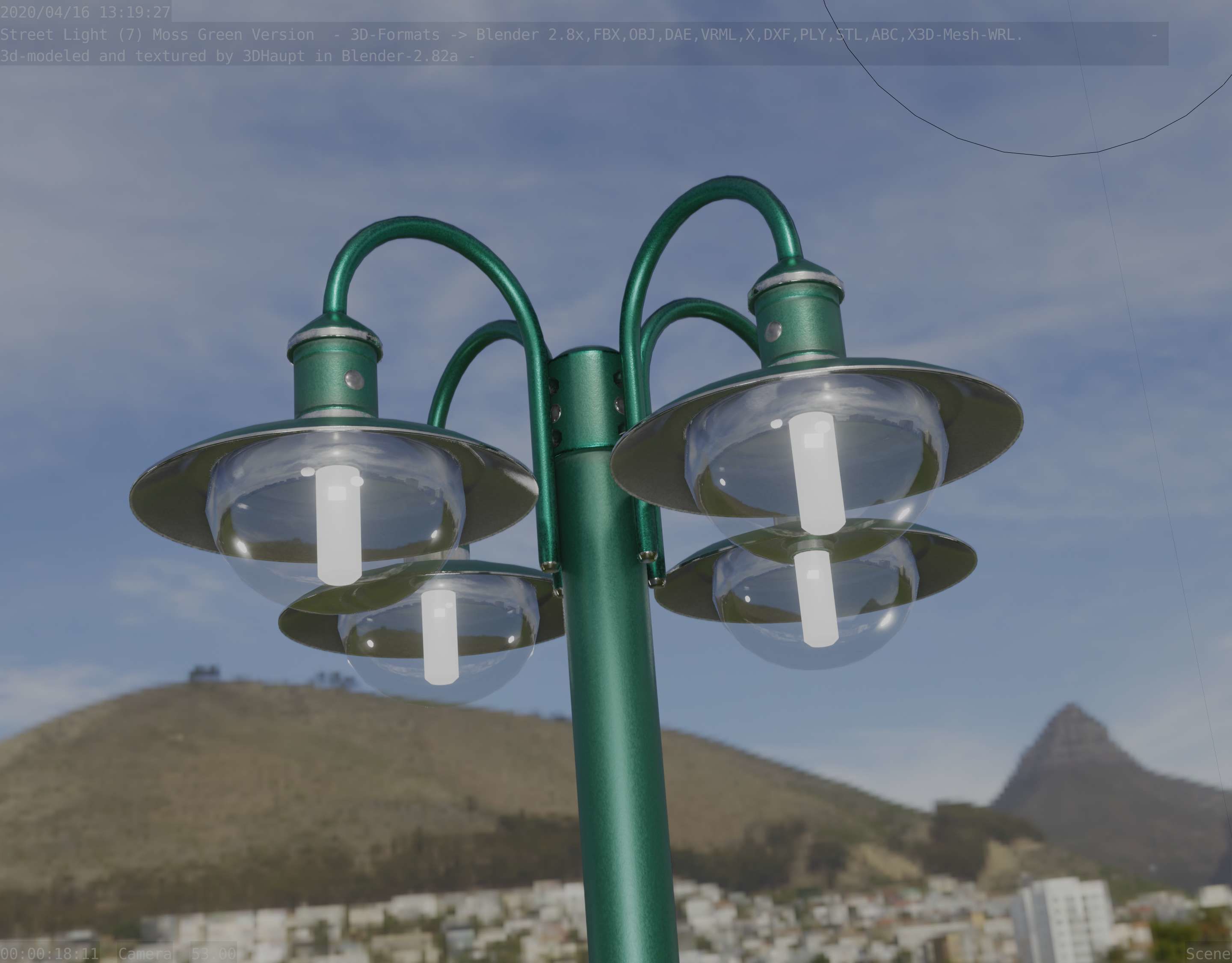 Street Light -7- Moss Green Version -4 Lamps- Low-poly 3D model_60