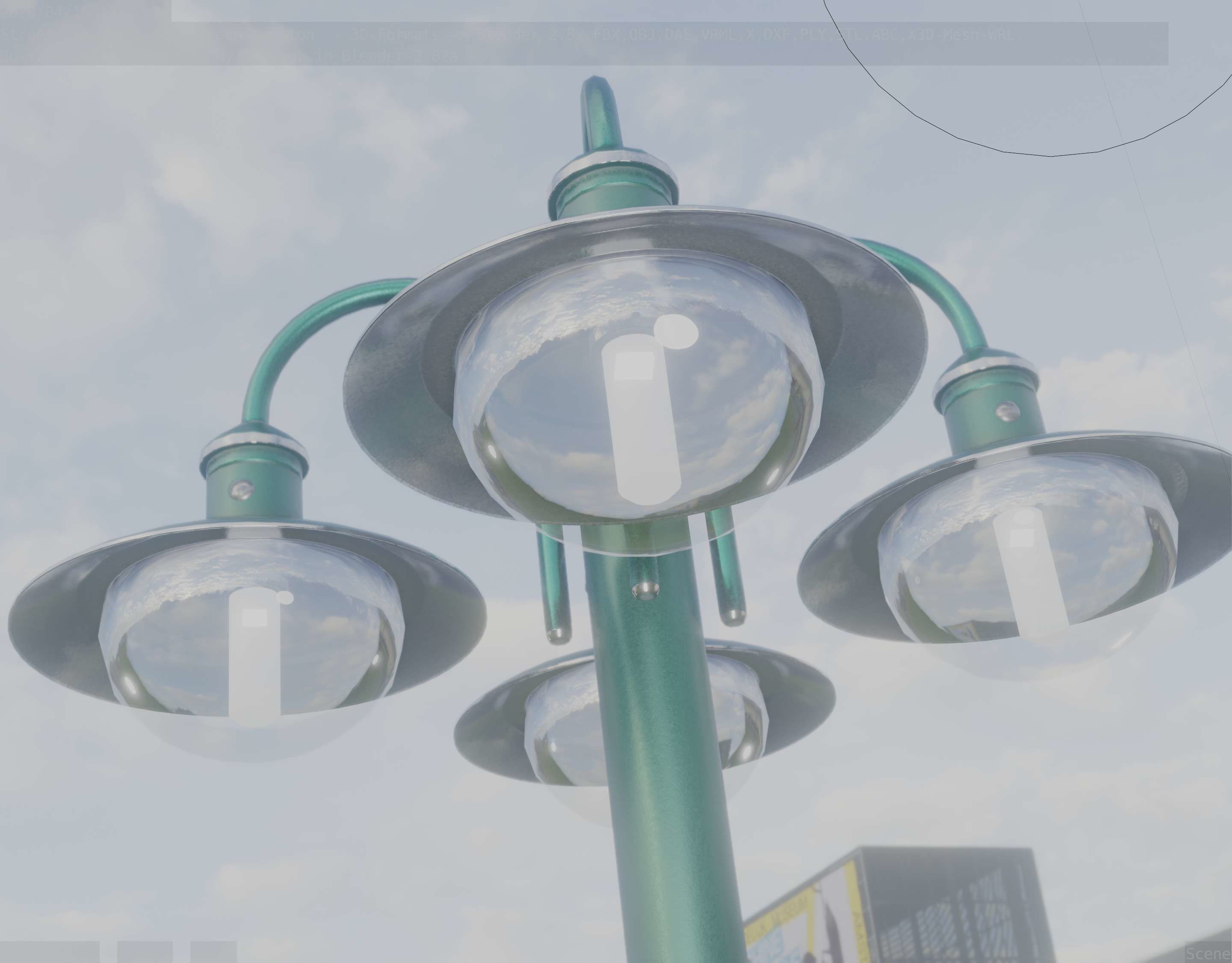 Street Light -7- Moss Green Version -4 Lamps- Low-poly 3D model_67