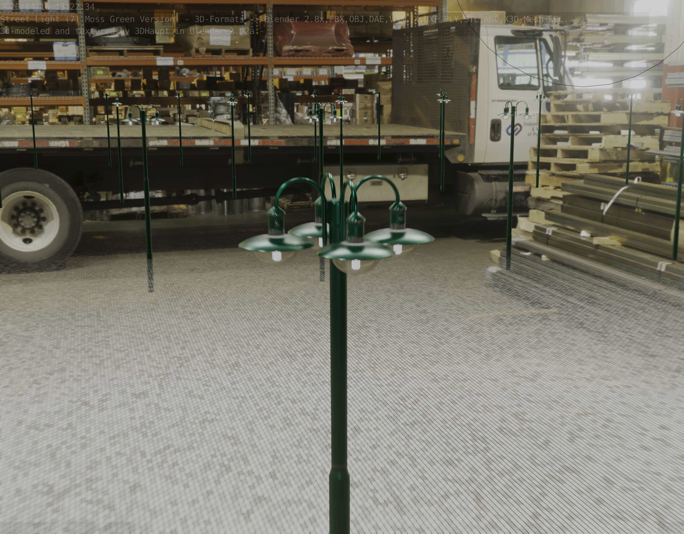 Street Light -7- Moss Green Version -4 Lamps- Low-poly 3D model_94