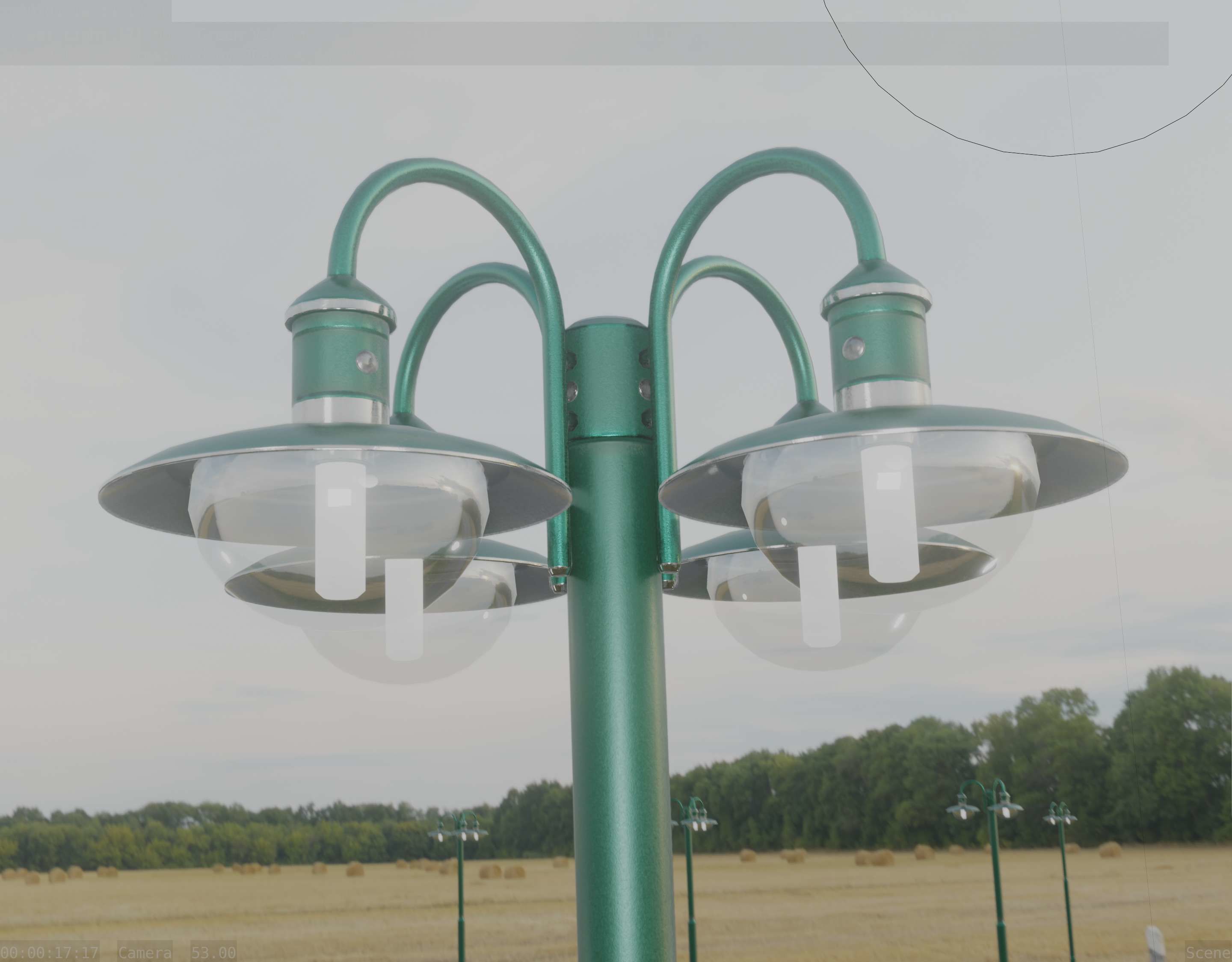 Street Light -7- Moss Green Version -4 Lamps- Low-poly 3D model_42