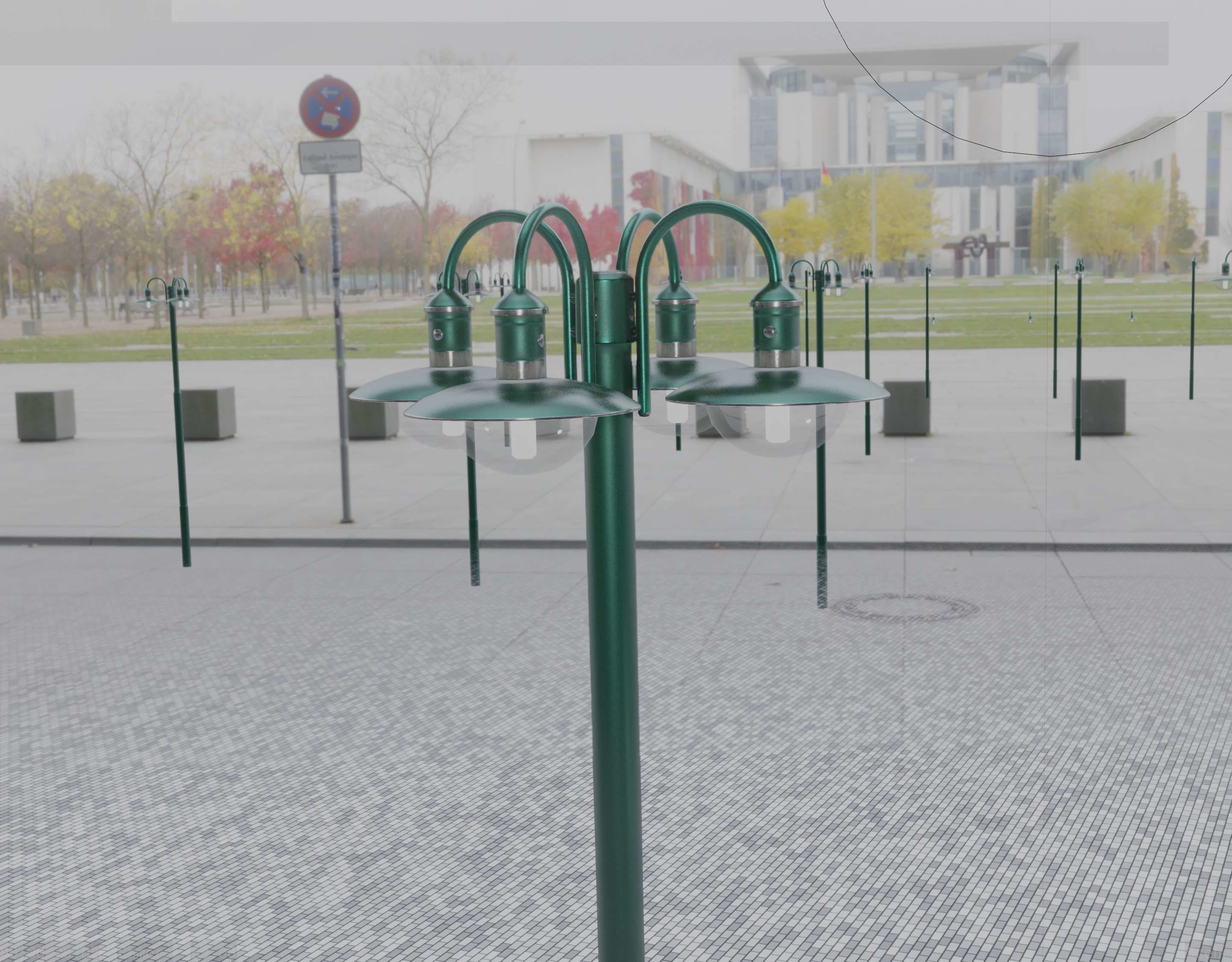 Street Light -7- Moss Green Version -4 Lamps- Low-poly 3D model_7