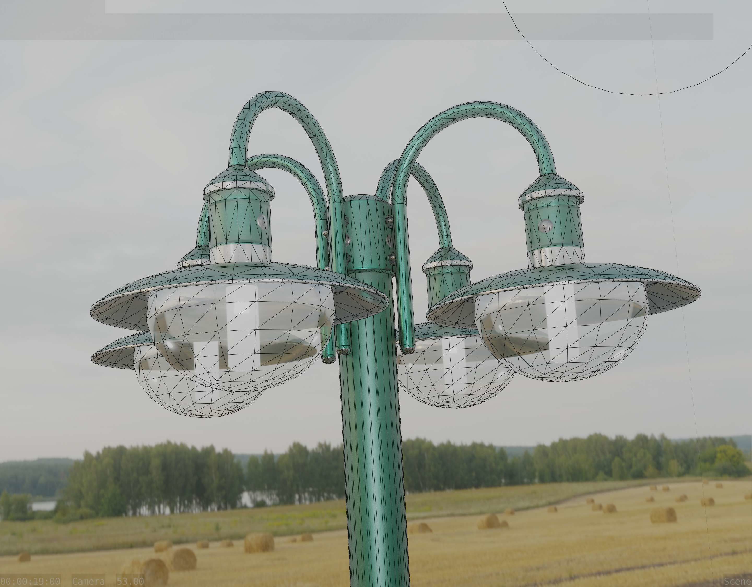 Street Light -7- Moss Green Version -4 Lamps- Low-poly 3D model_73