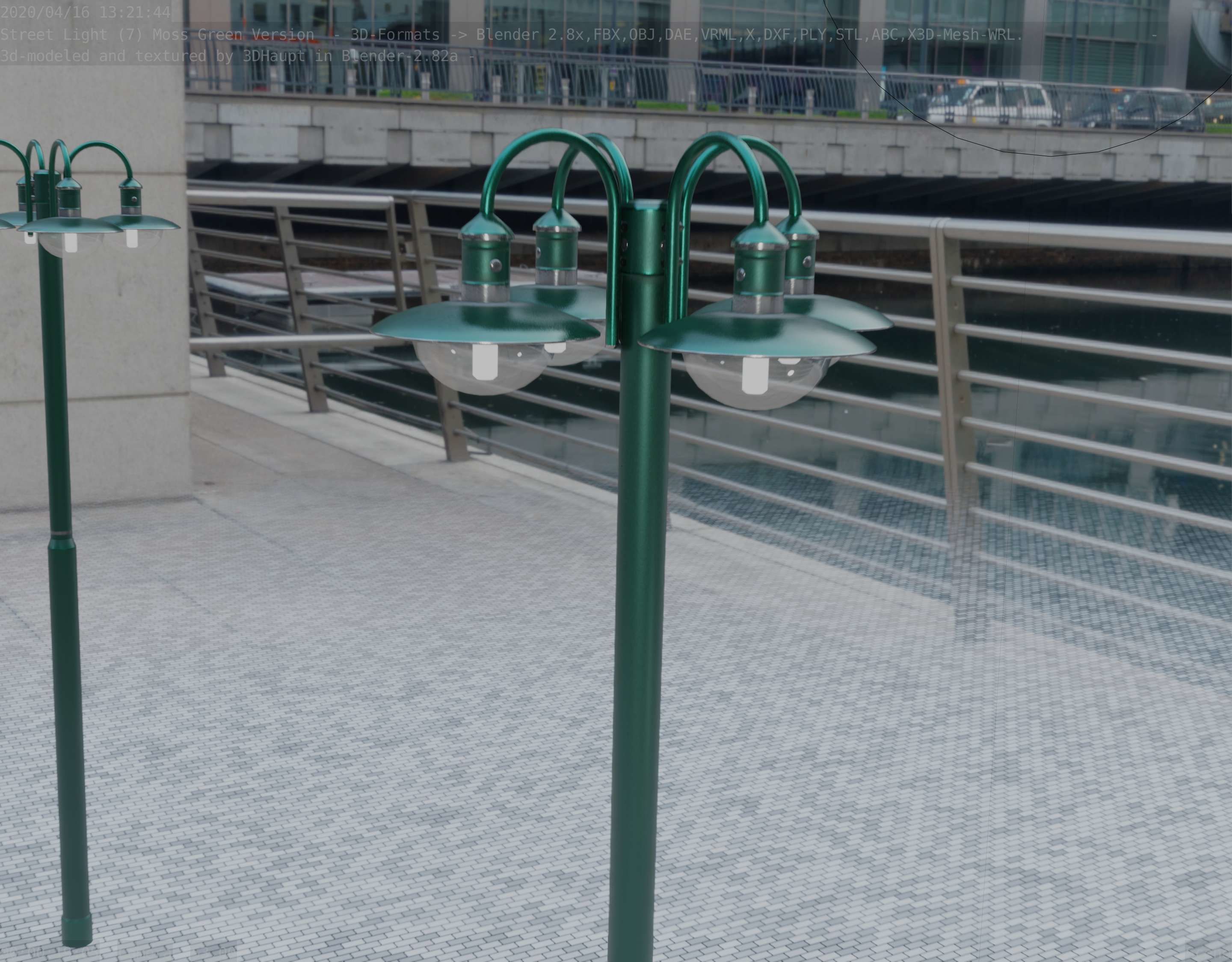 Street Light -7- Moss Green Version -4 Lamps- Low-poly 3D model_78