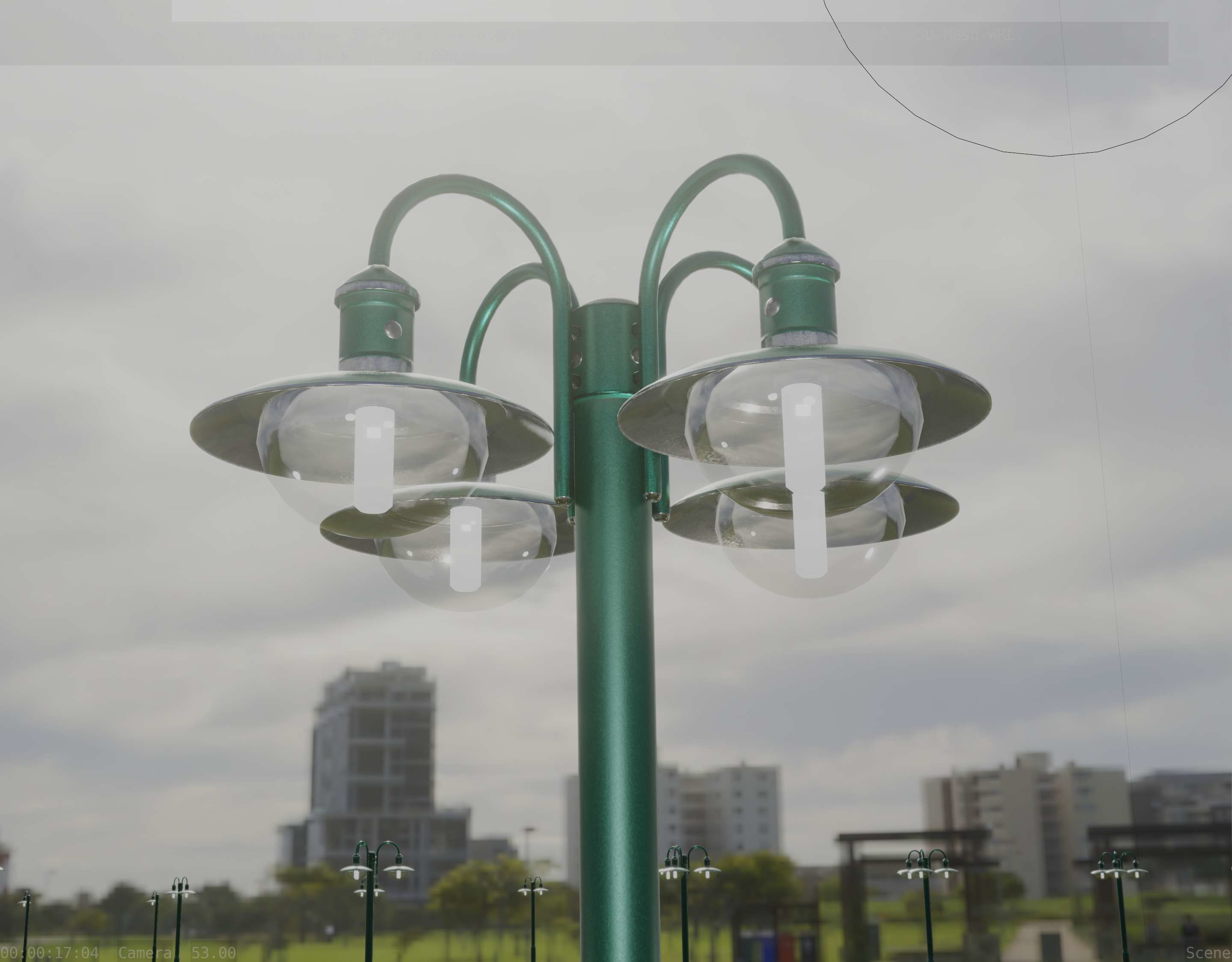 Street Light -7- Moss Green Version -4 Lamps- Low-poly 3D model_29