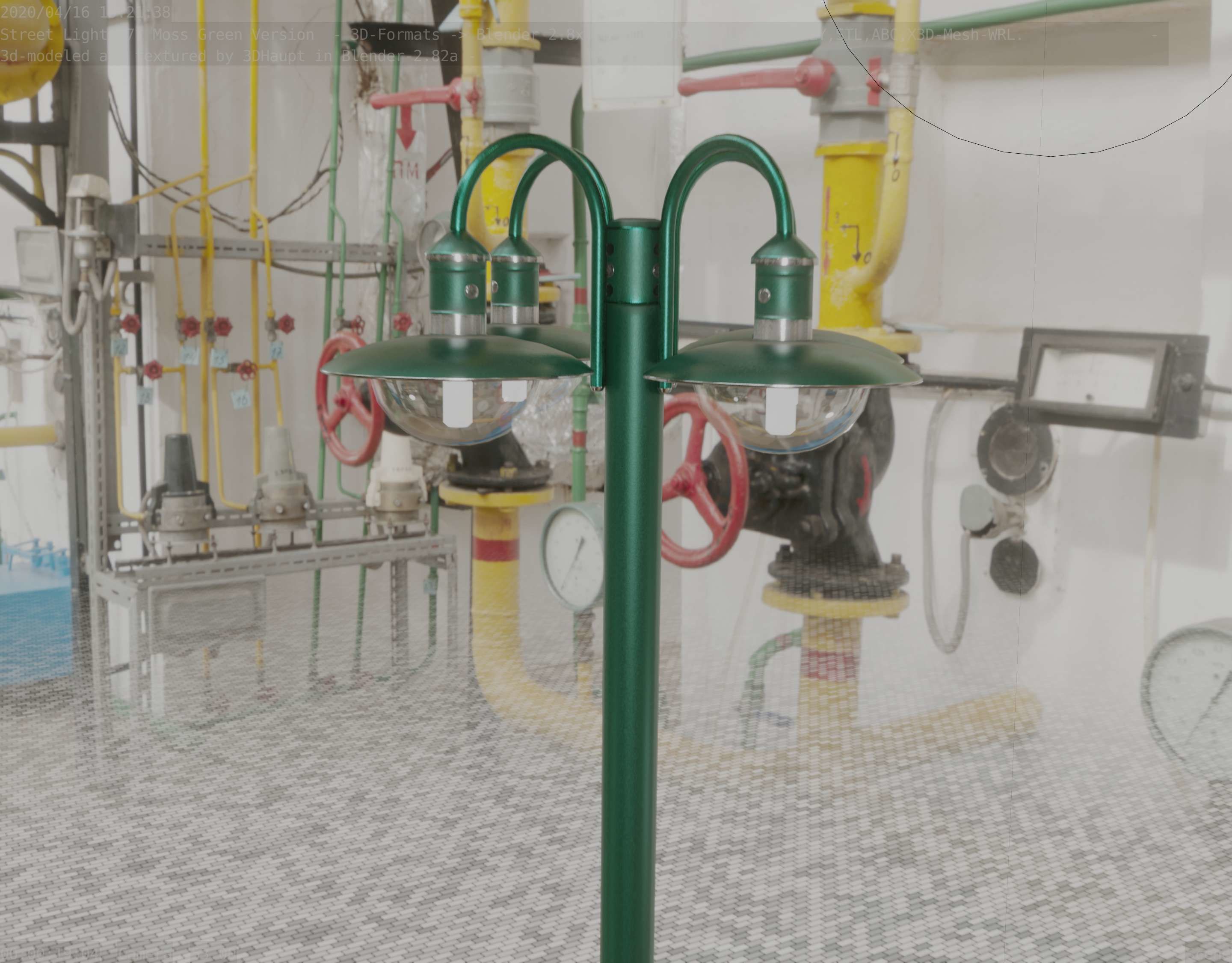 Street Light -7- Moss Green Version -4 Lamps- Low-poly 3D model_77