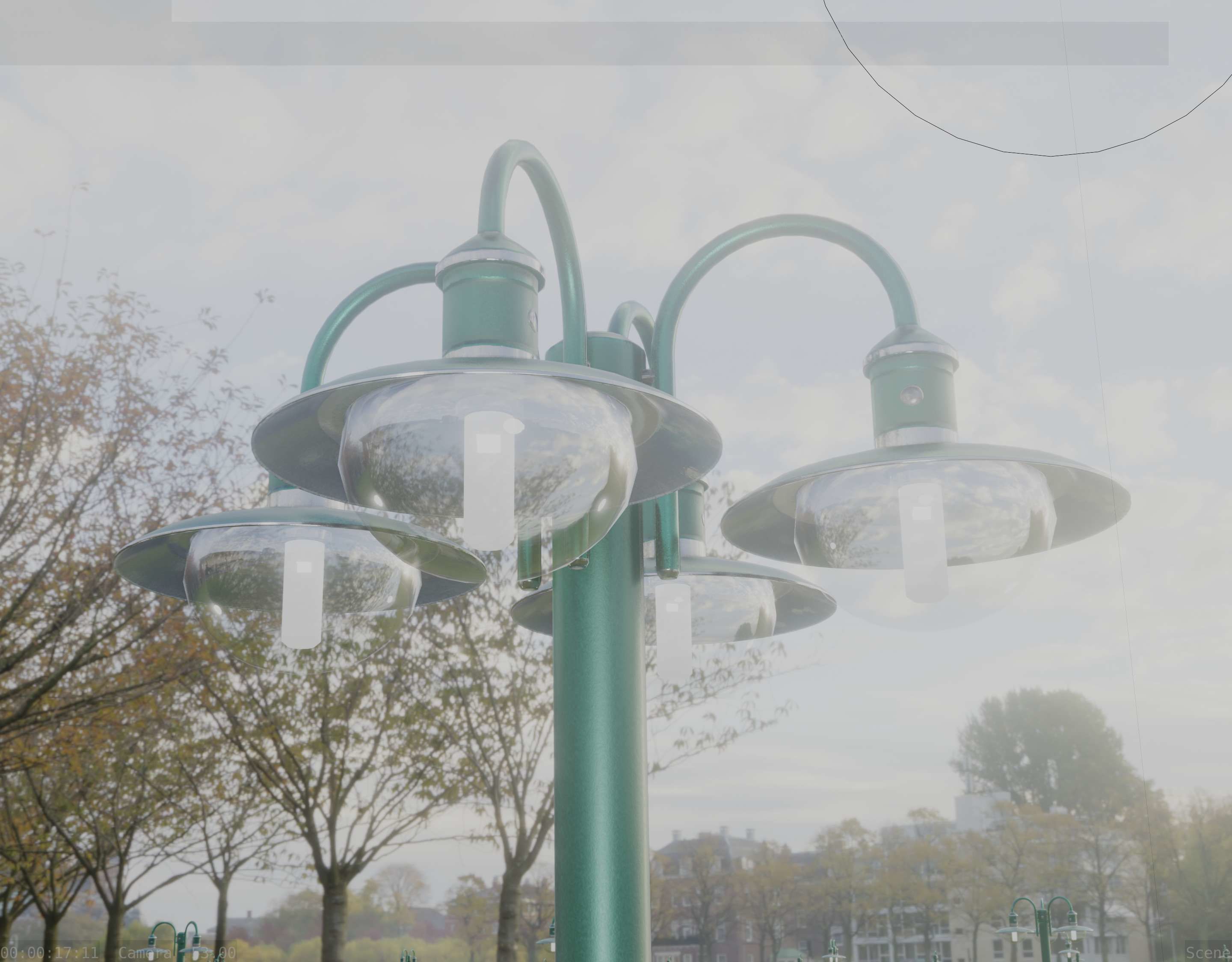 Street Light -7- Moss Green Version -4 Lamps- Low-poly 3D model_36