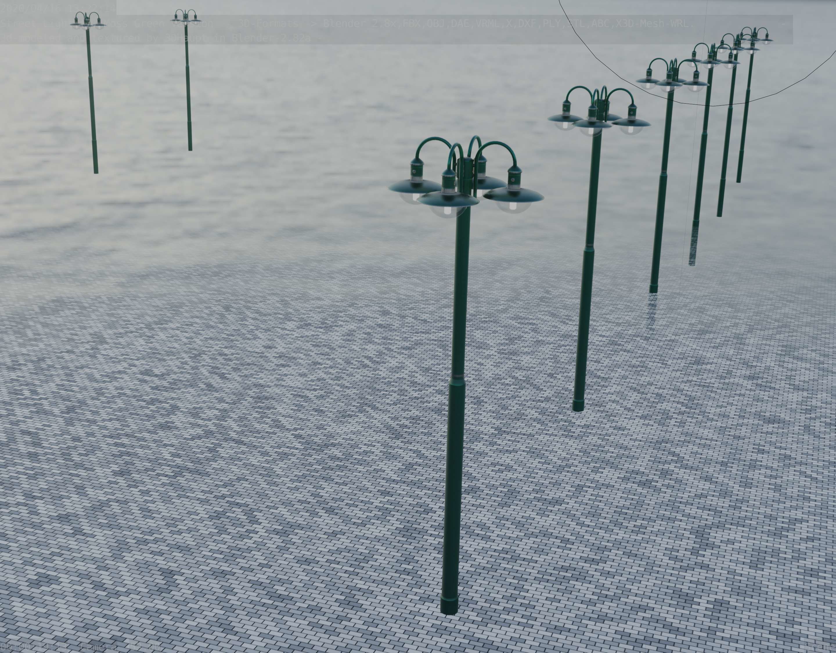 Street Light -7- Moss Green Version -4 Lamps- Low-poly 3D model_86