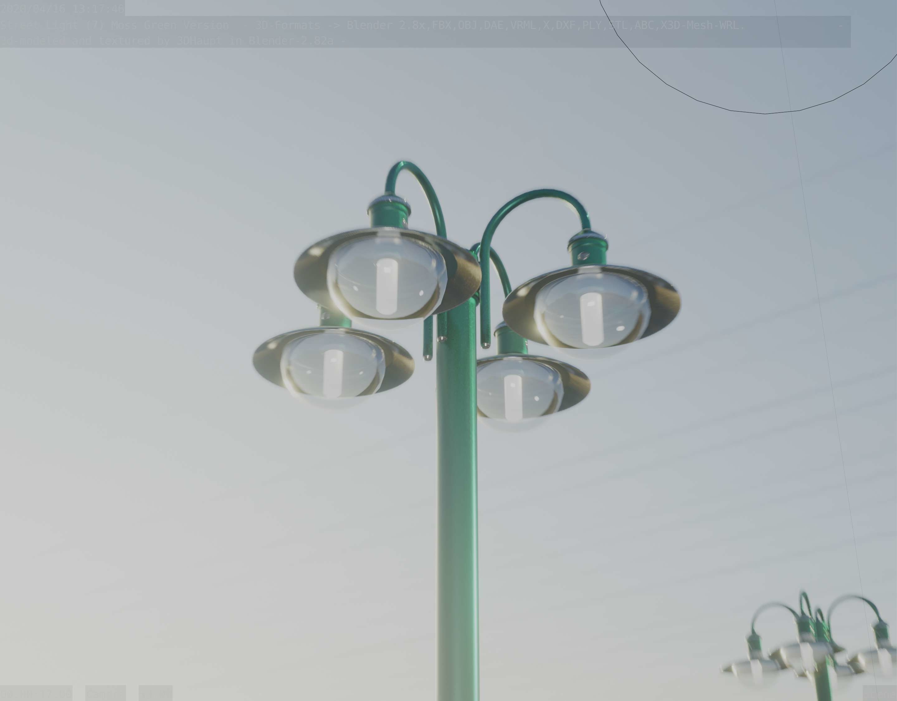 Street Light -7- Moss Green Version -4 Lamps- Low-poly 3D model_25