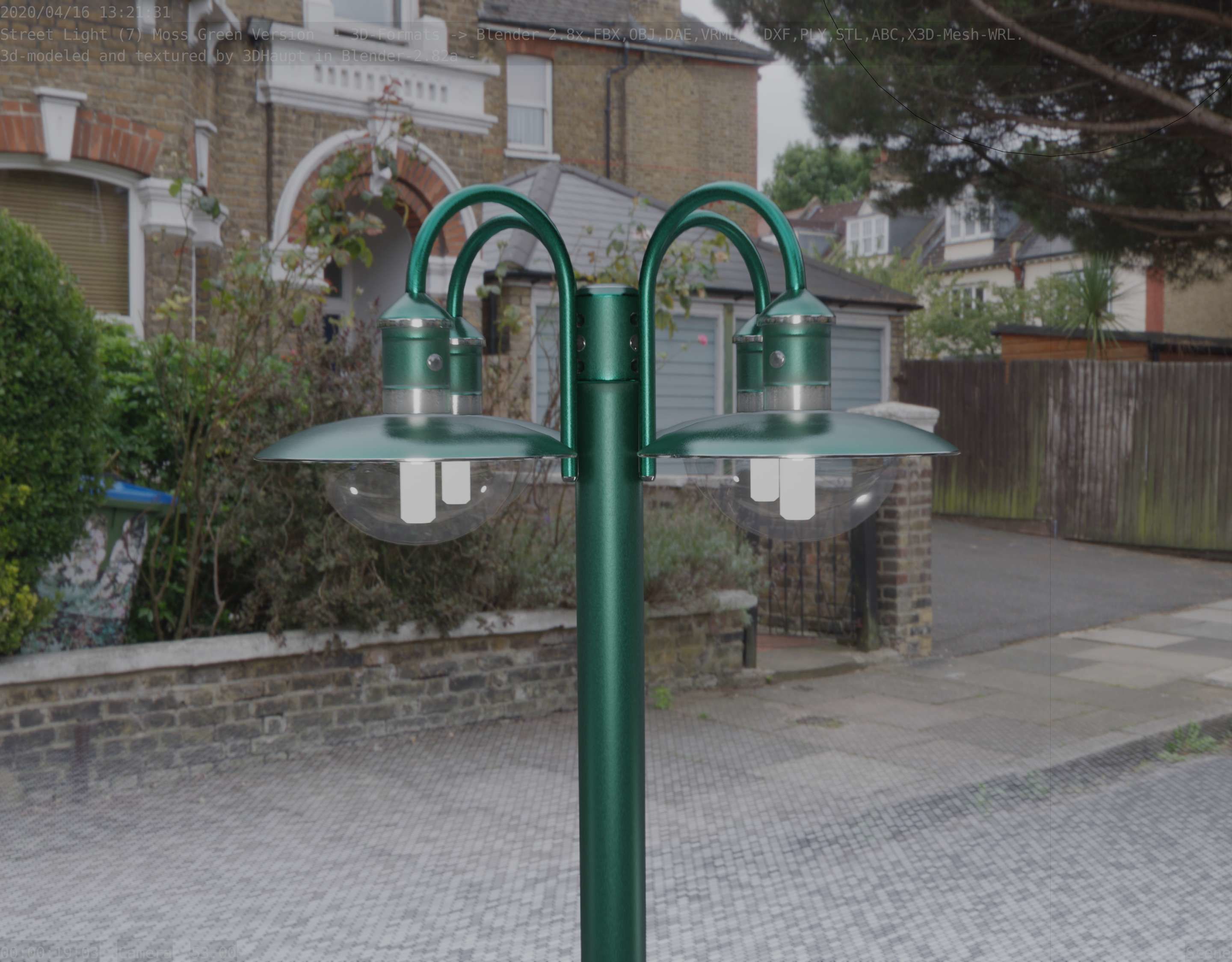 Street Light -7- Moss Green Version -4 Lamps- Low-poly 3D model_76