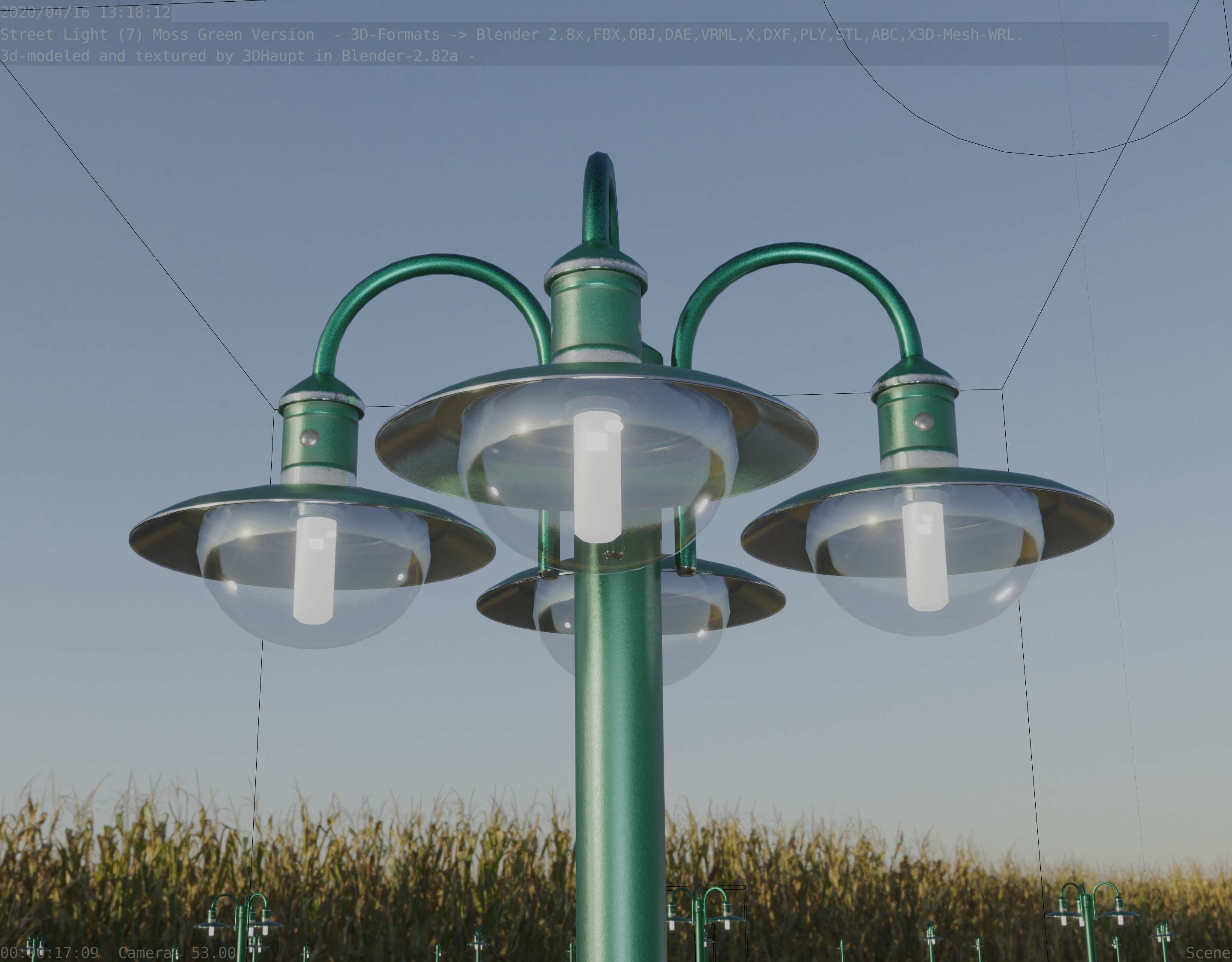 Street Light -7- Moss Green Version -4 Lamps- Low-poly 3D model_34