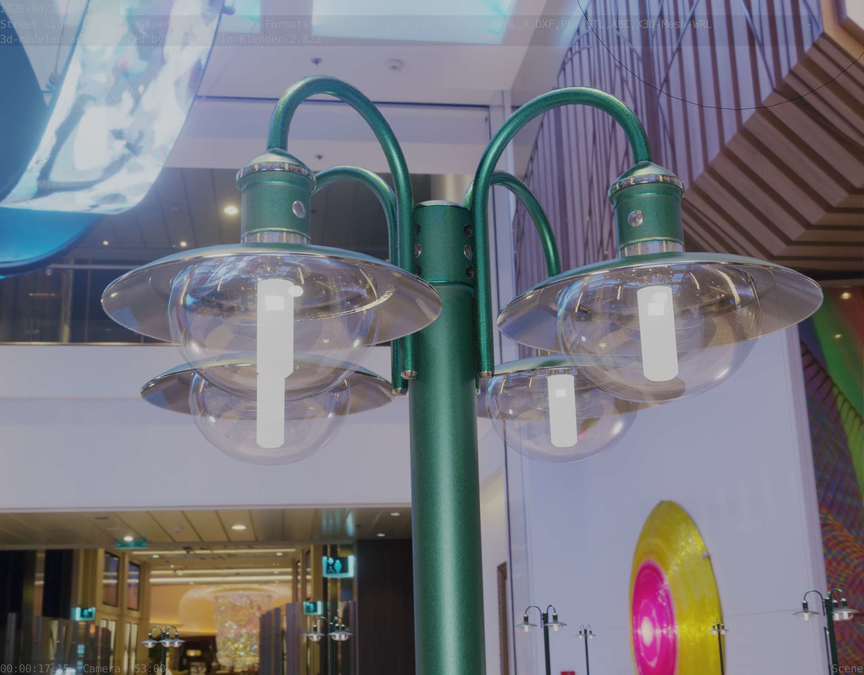 Street Light -7- Moss Green Version -4 Lamps- Low-poly 3D model_40