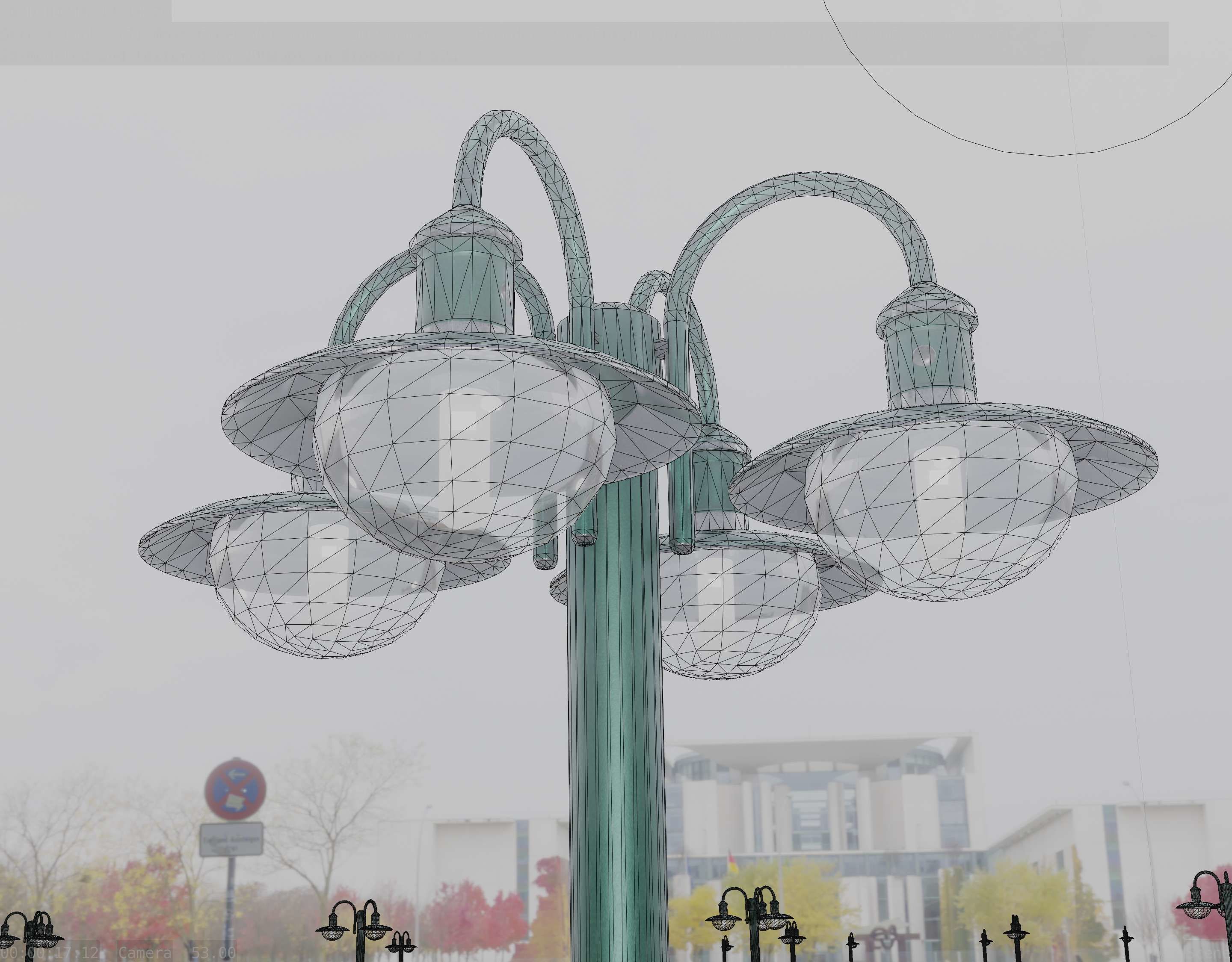 Street Light -7- Moss Green Version -4 Lamps- Low-poly 3D model_37