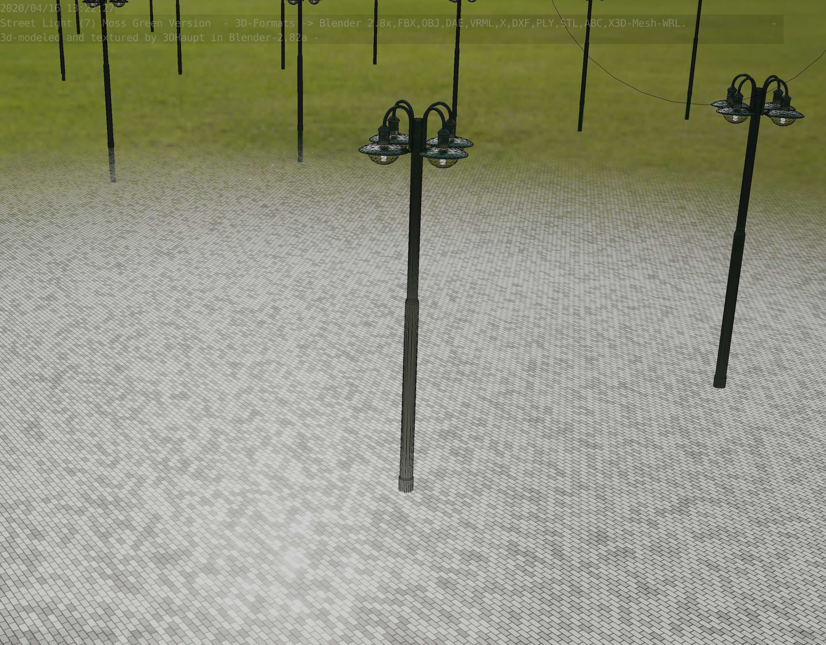 Street Light -7- Moss Green Version -4 Lamps- Low-poly 3D model_91