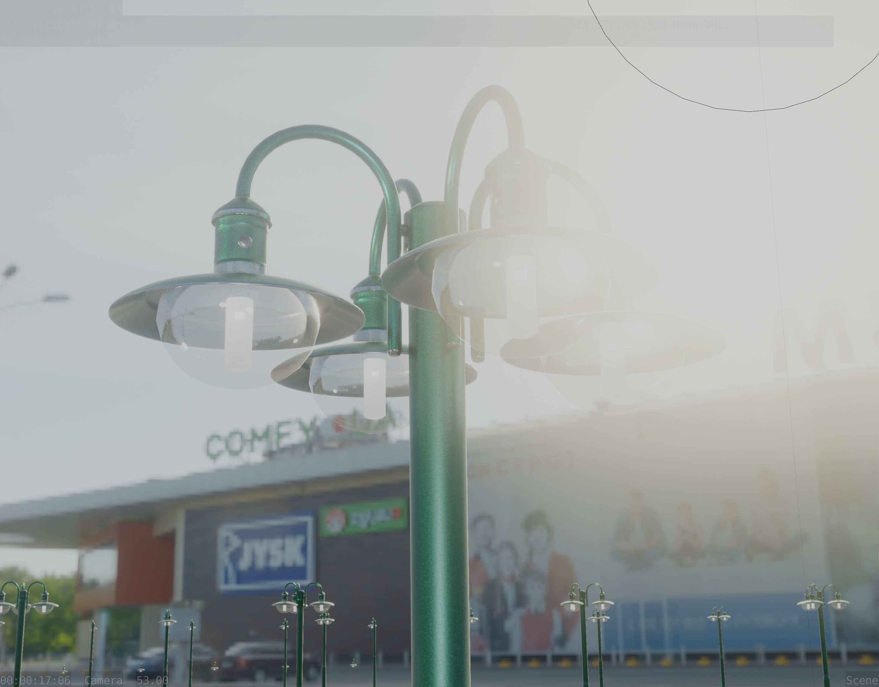 Street Light -7- Moss Green Version -4 Lamps- Low-poly 3D model_31