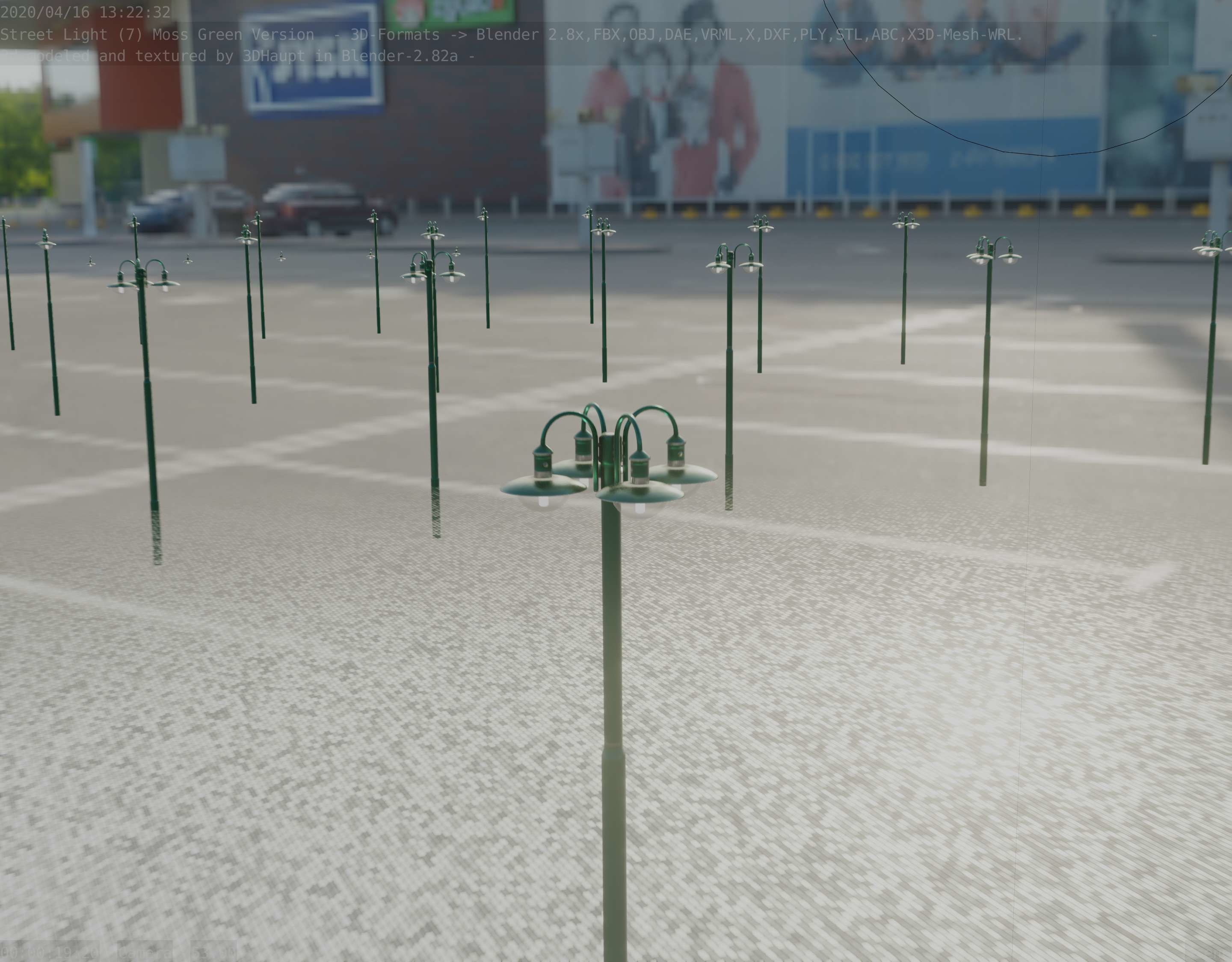 Street Light -7- Moss Green Version -4 Lamps- Low-poly 3D model_93