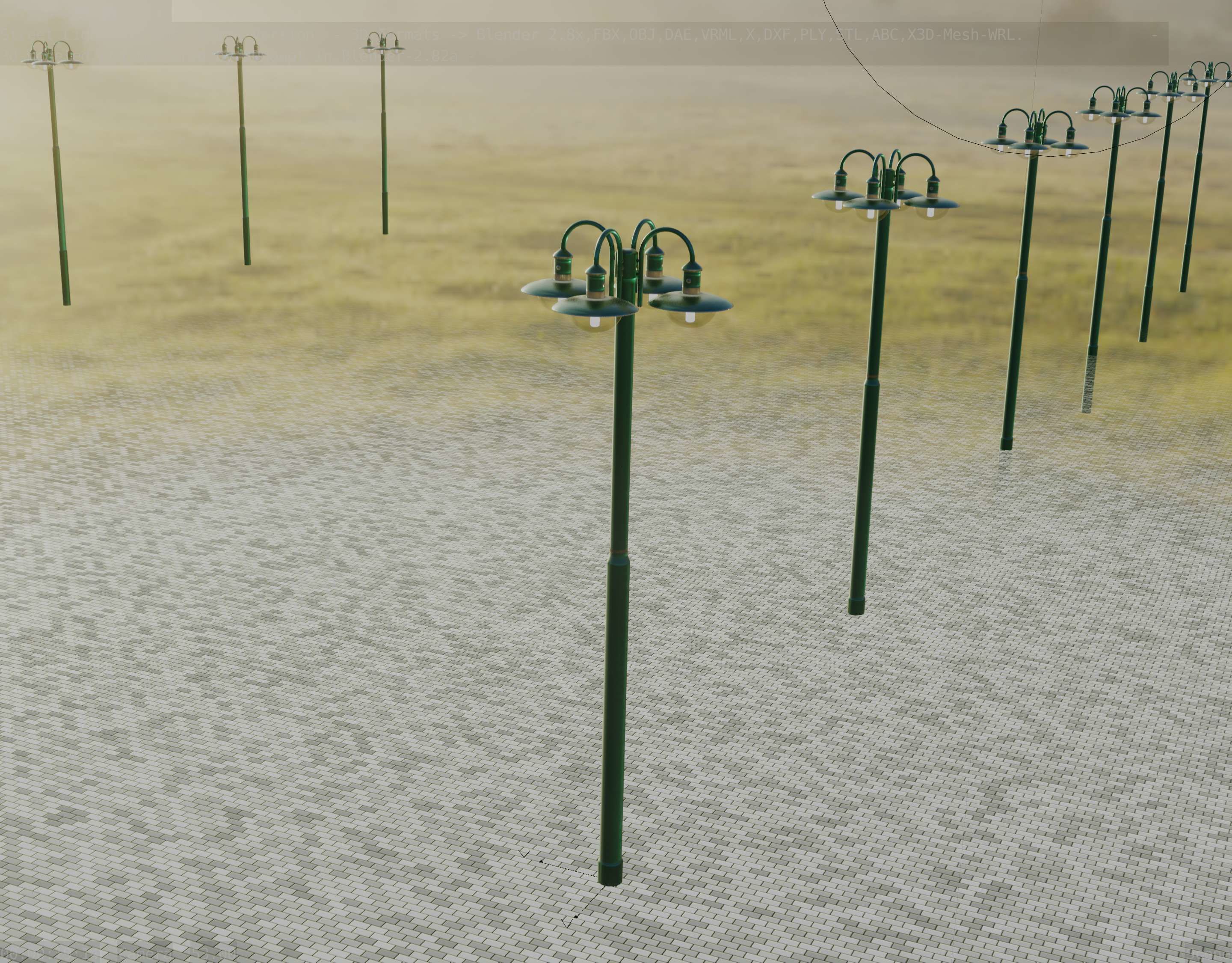 Street Light -7- Moss Green Version -4 Lamps- Low-poly 3D model_87