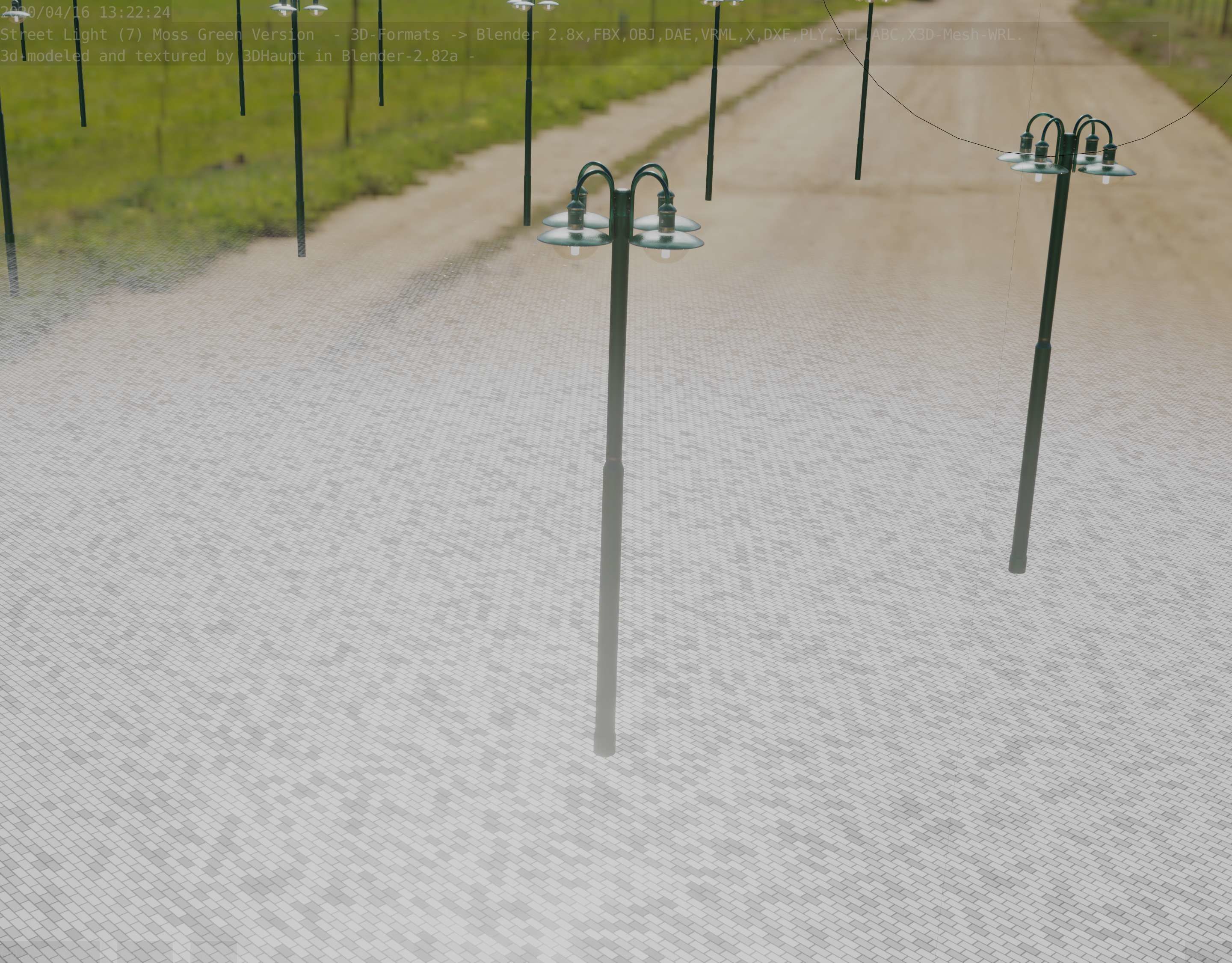 Street Light -7- Moss Green Version -4 Lamps- Low-poly 3D model_90