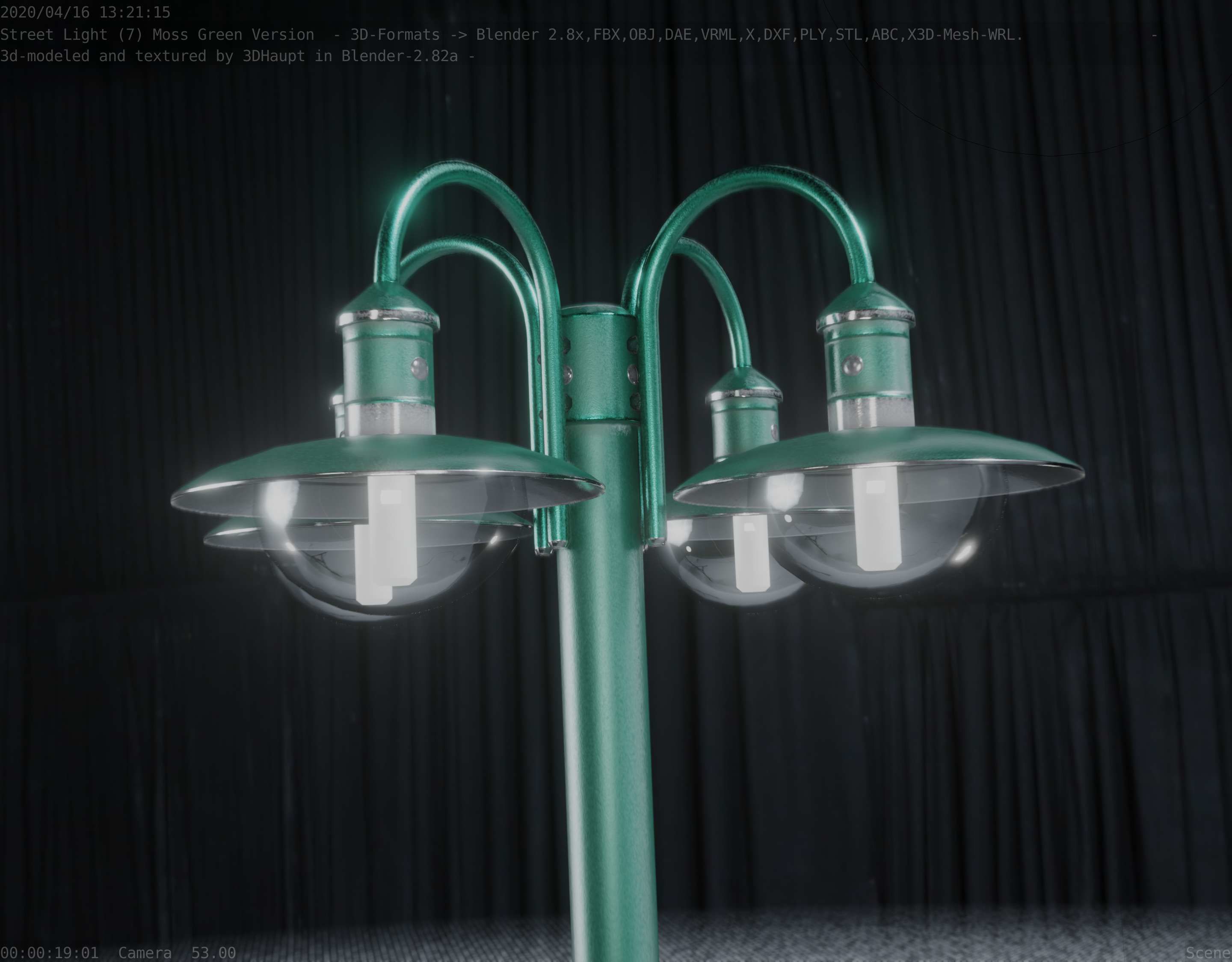 Street Light -7- Moss Green Version -4 Lamps- Low-poly 3D model_74