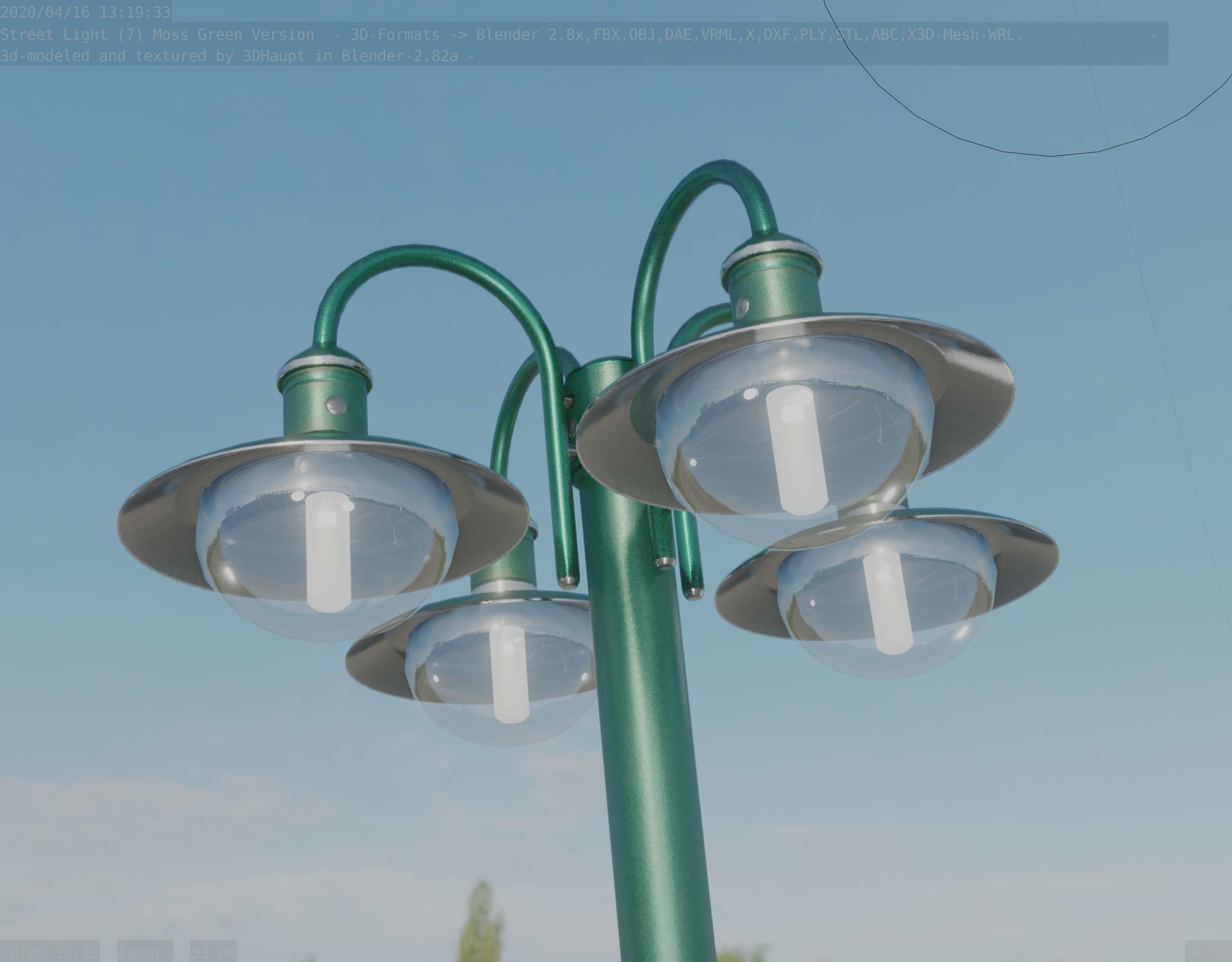Street Light -7- Moss Green Version -4 Lamps- Low-poly 3D model_62