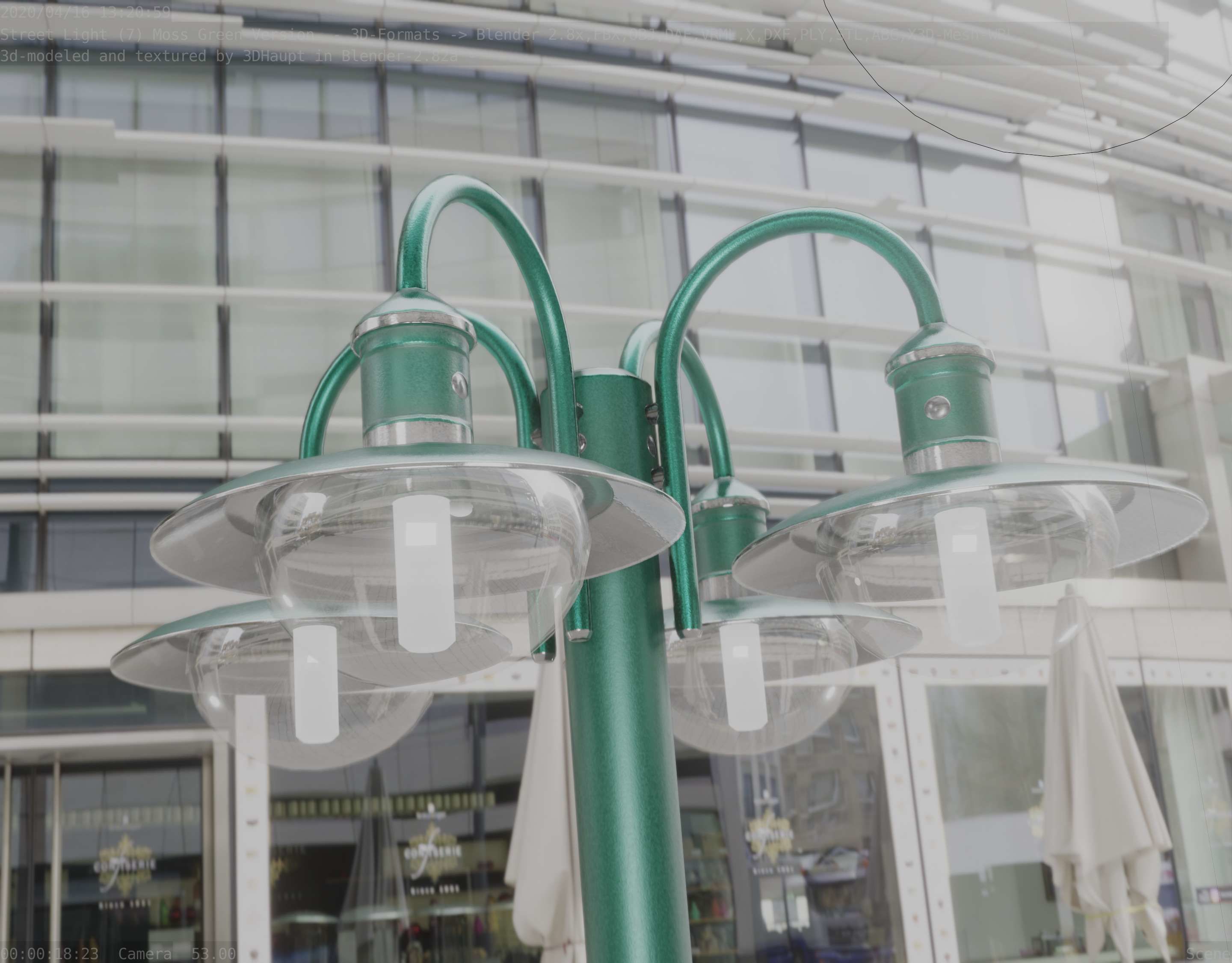 Street Light -7- Moss Green Version -4 Lamps- Low-poly 3D model_72